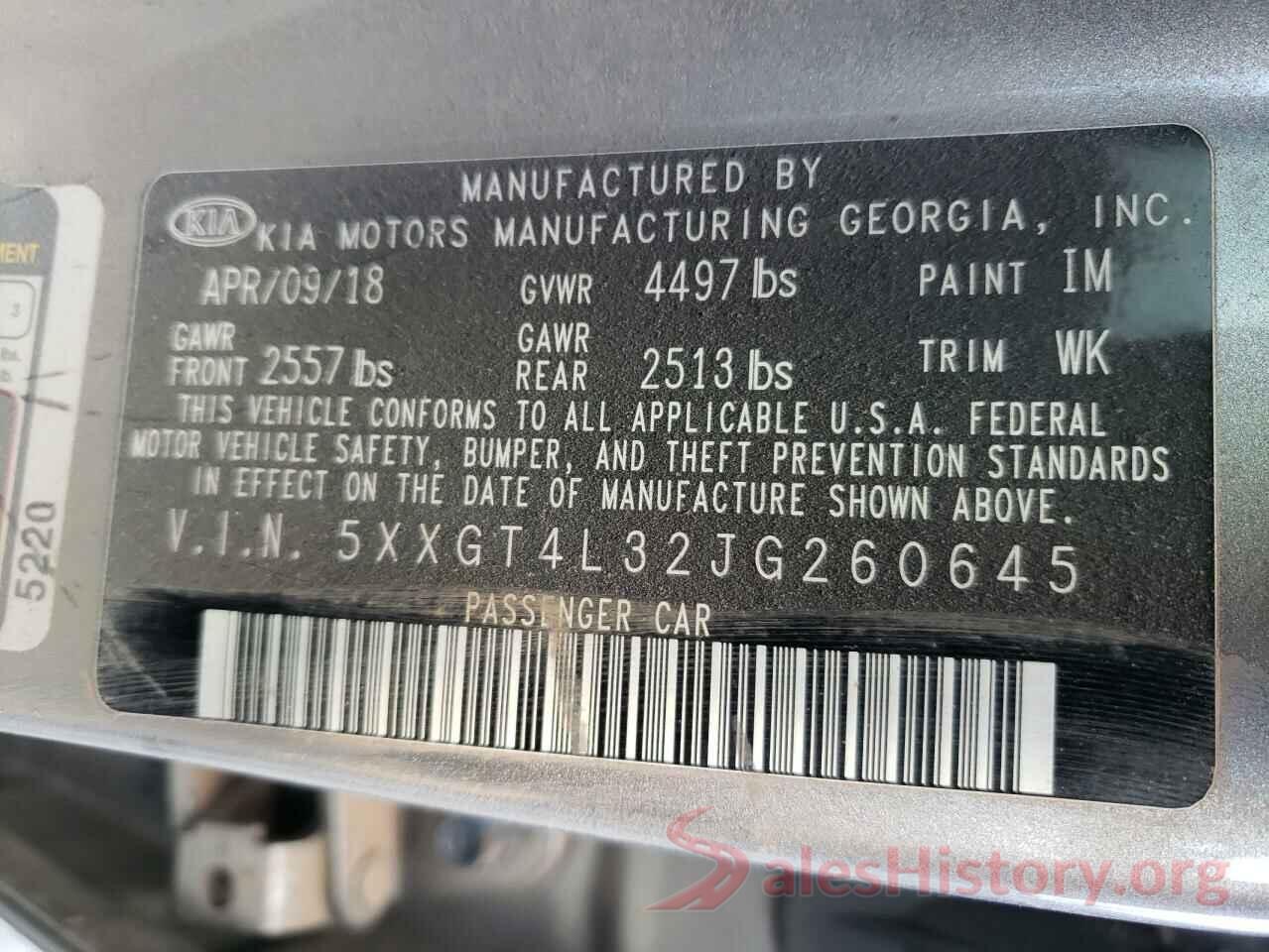 5XXGT4L32JG260645 2018 KIA OPTIMA