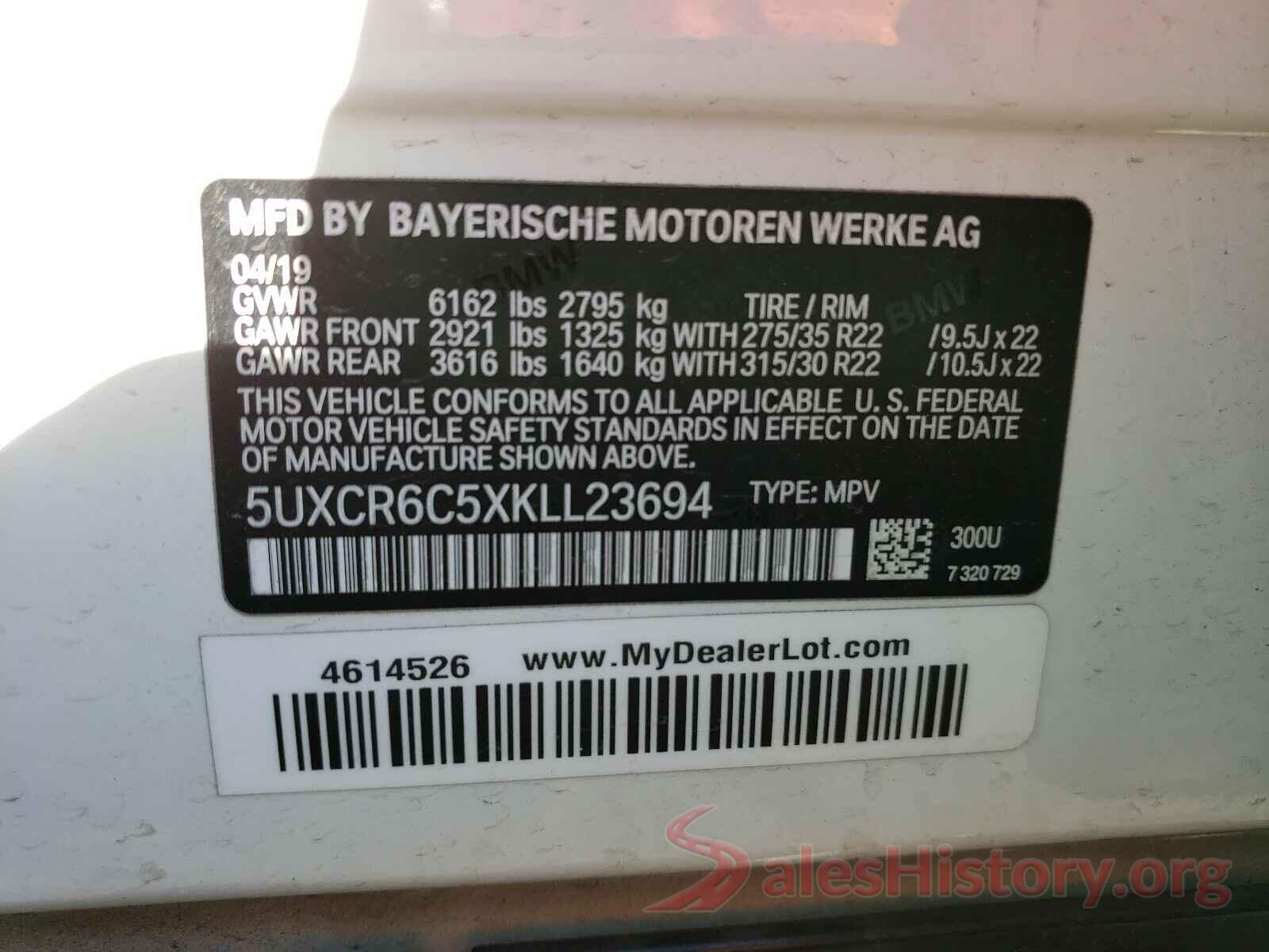 5UXCR6C5XKLL23694 2019 BMW X5