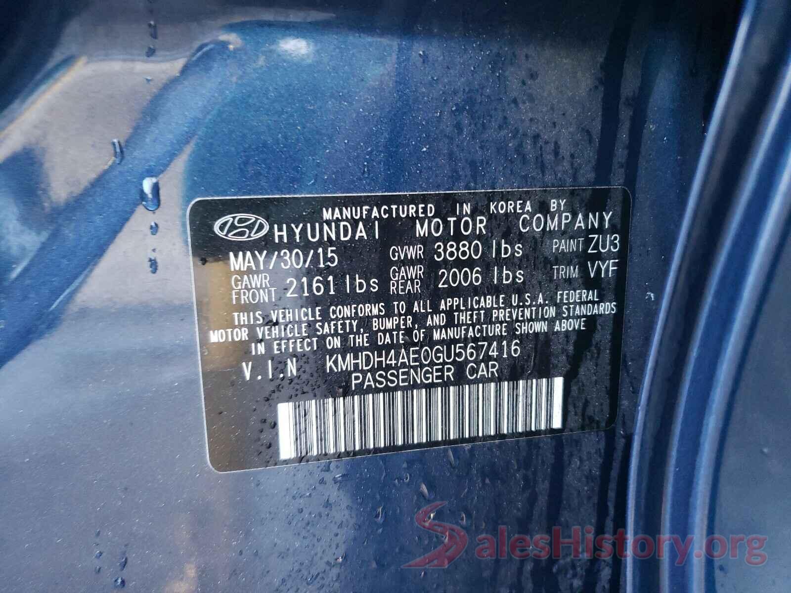 KMHDH4AE0GU567416 2016 HYUNDAI ELANTRA