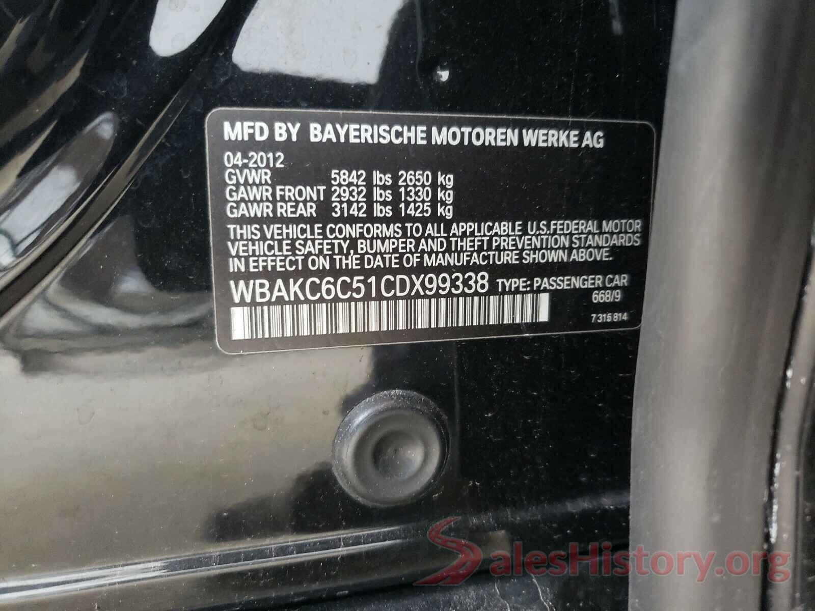 WBAKC6C51CDX99338 2012 BMW 7 SERIES