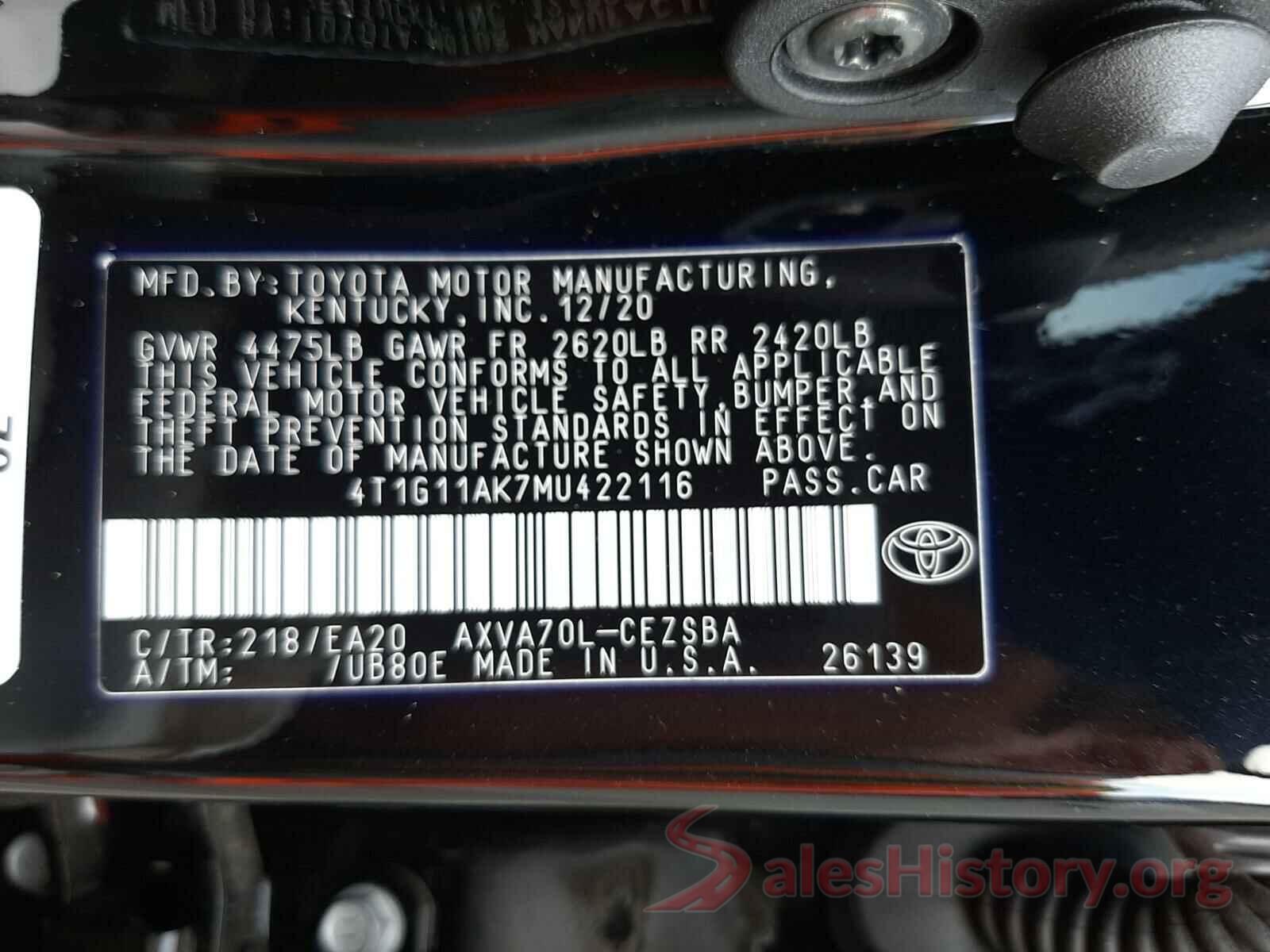 4T1G11AK7MU422116 2021 TOYOTA CAMRY