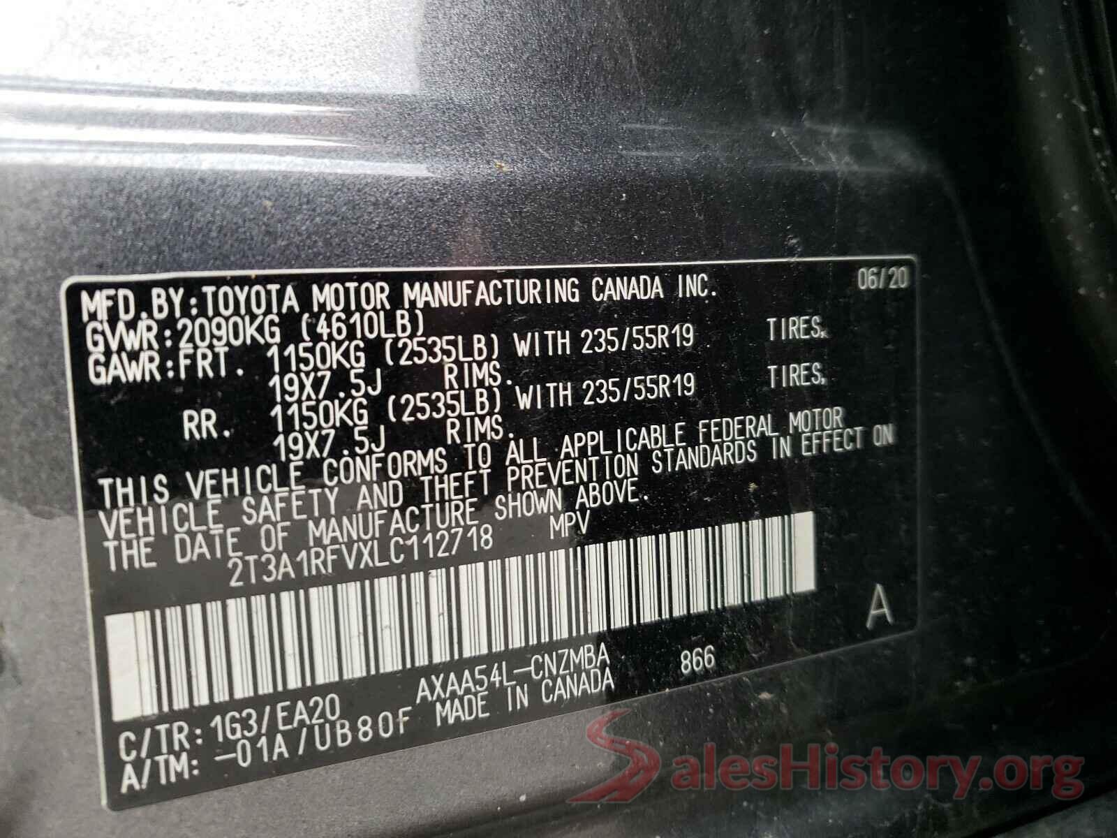 2T3A1RFVXLC112718 2020 TOYOTA RAV4