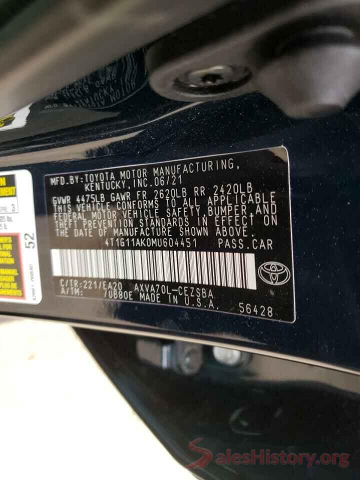 4T1G11AK0MU604451 2021 TOYOTA CAMRY