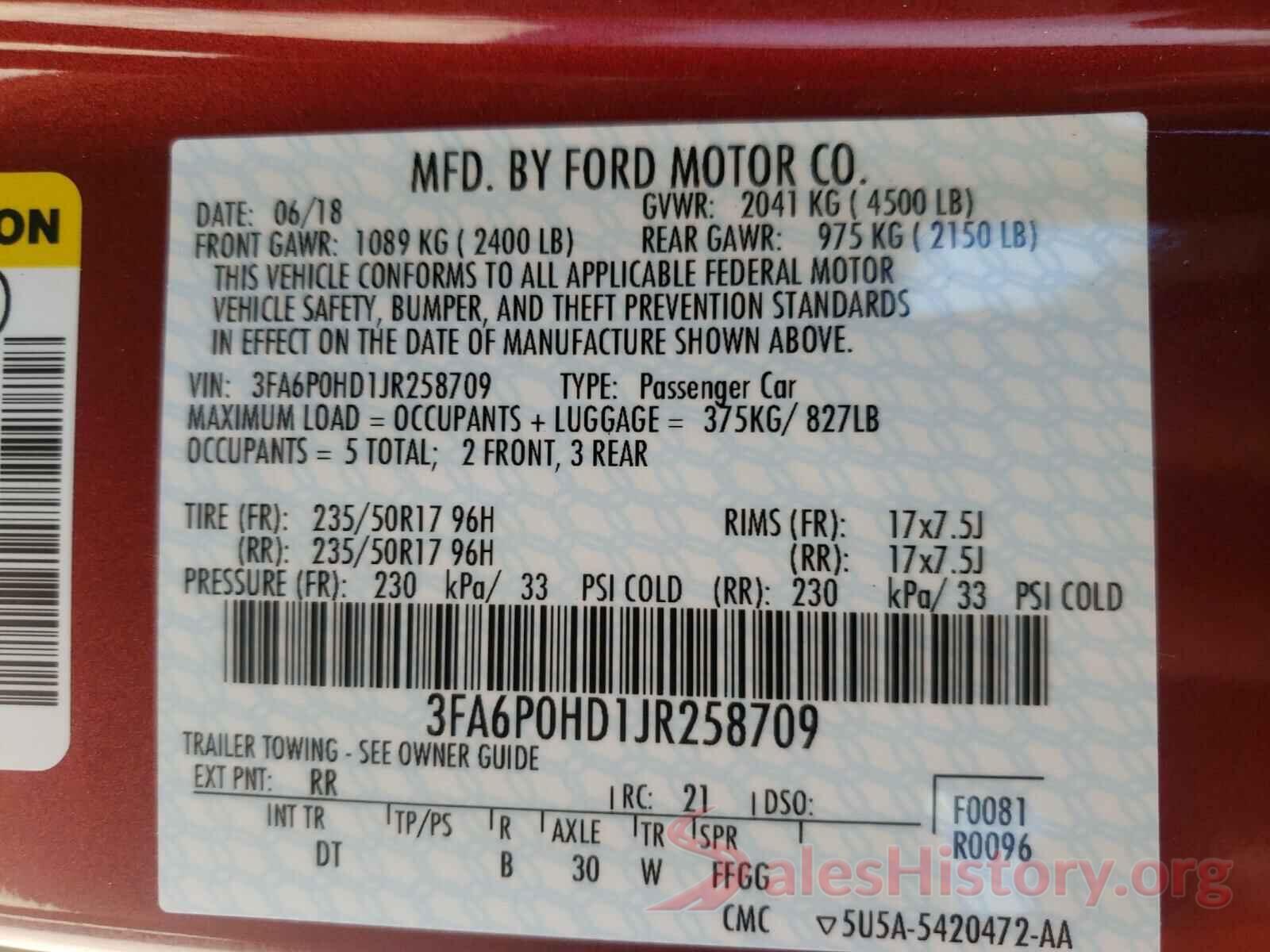 3FA6P0HD1JR258709 2018 FORD FUSION