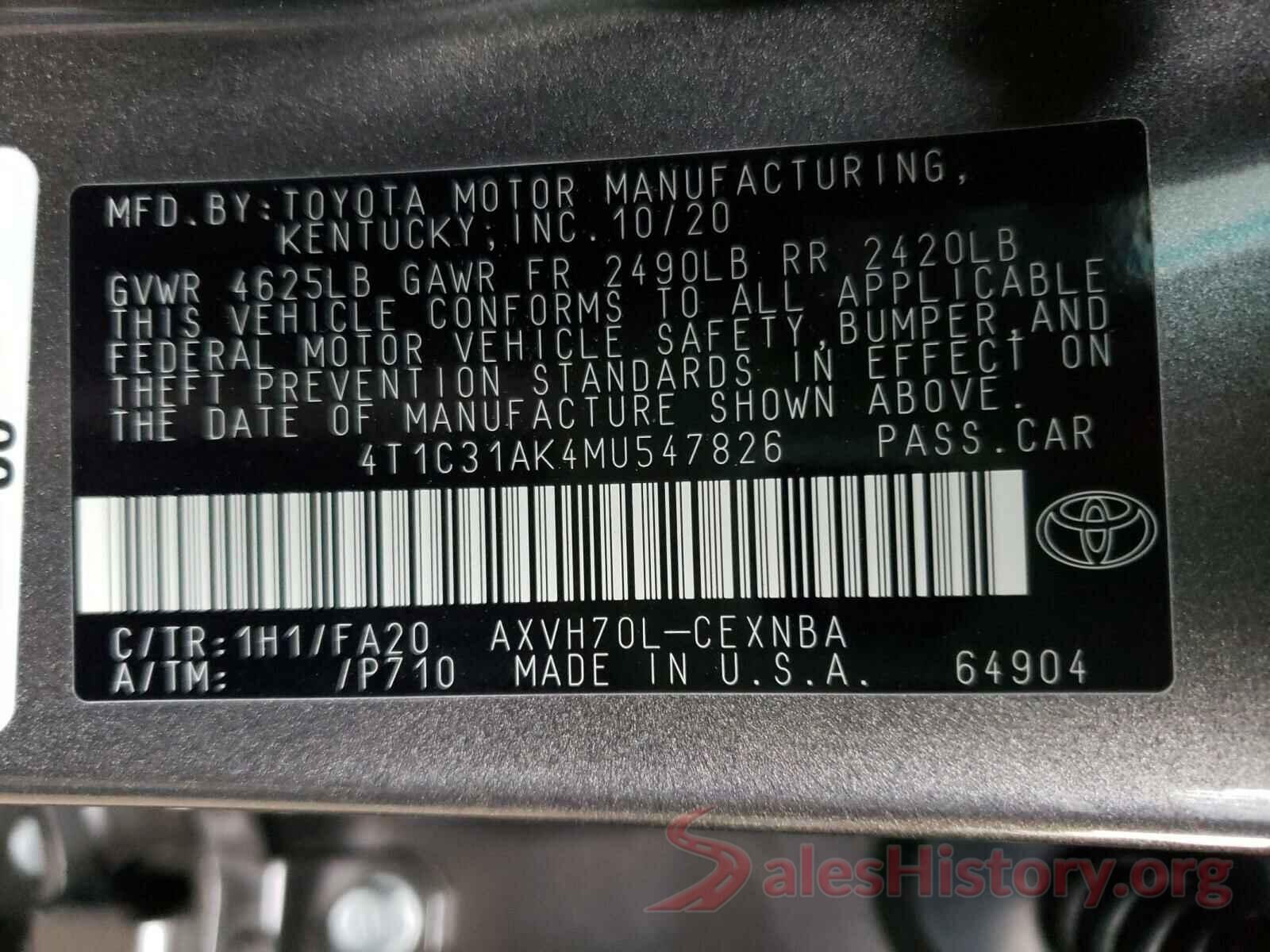 4T1C31AK4MU547826 2021 TOYOTA CAMRY