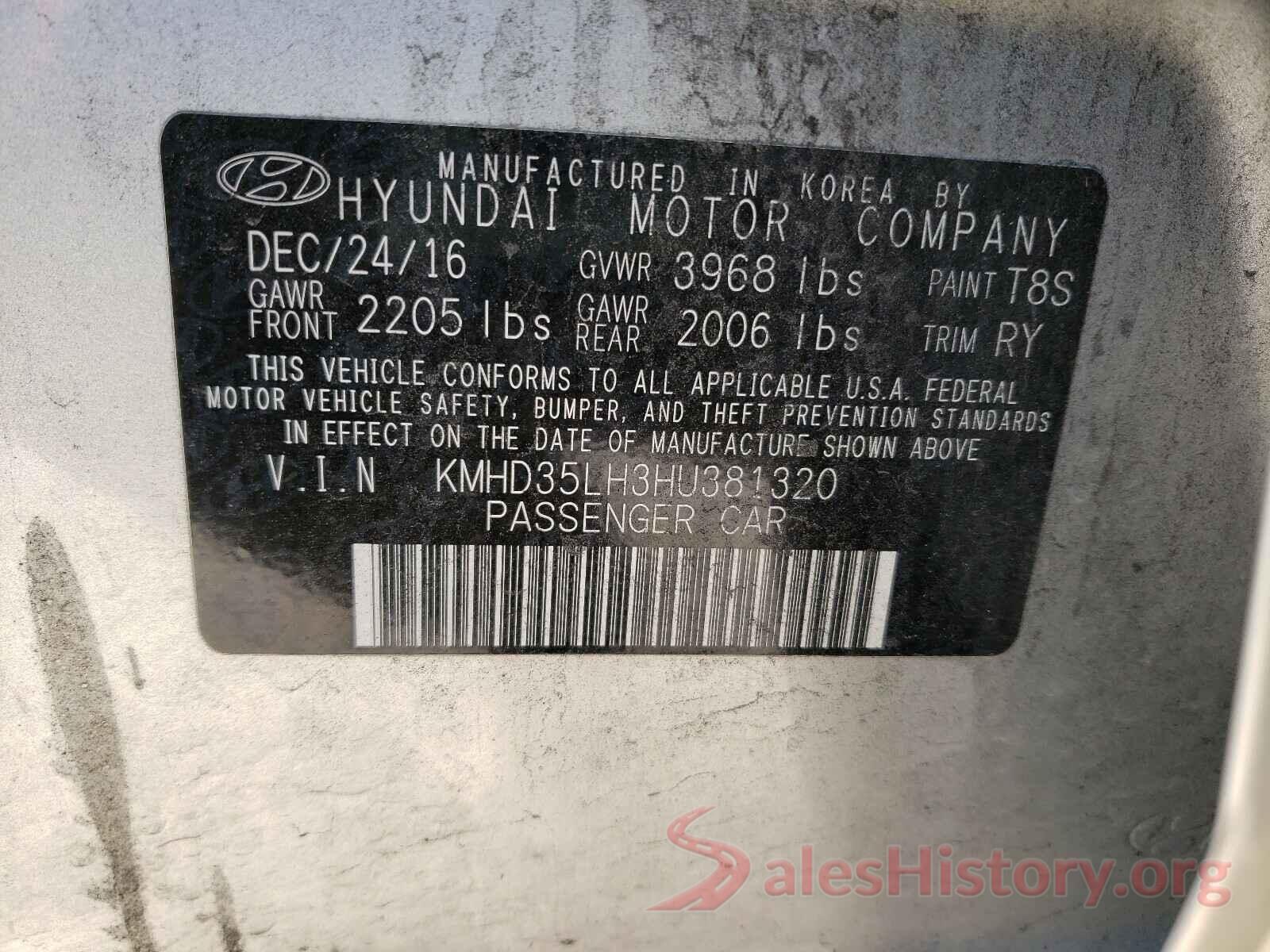 KMHD35LH3HU381320 2017 HYUNDAI ELANTRA