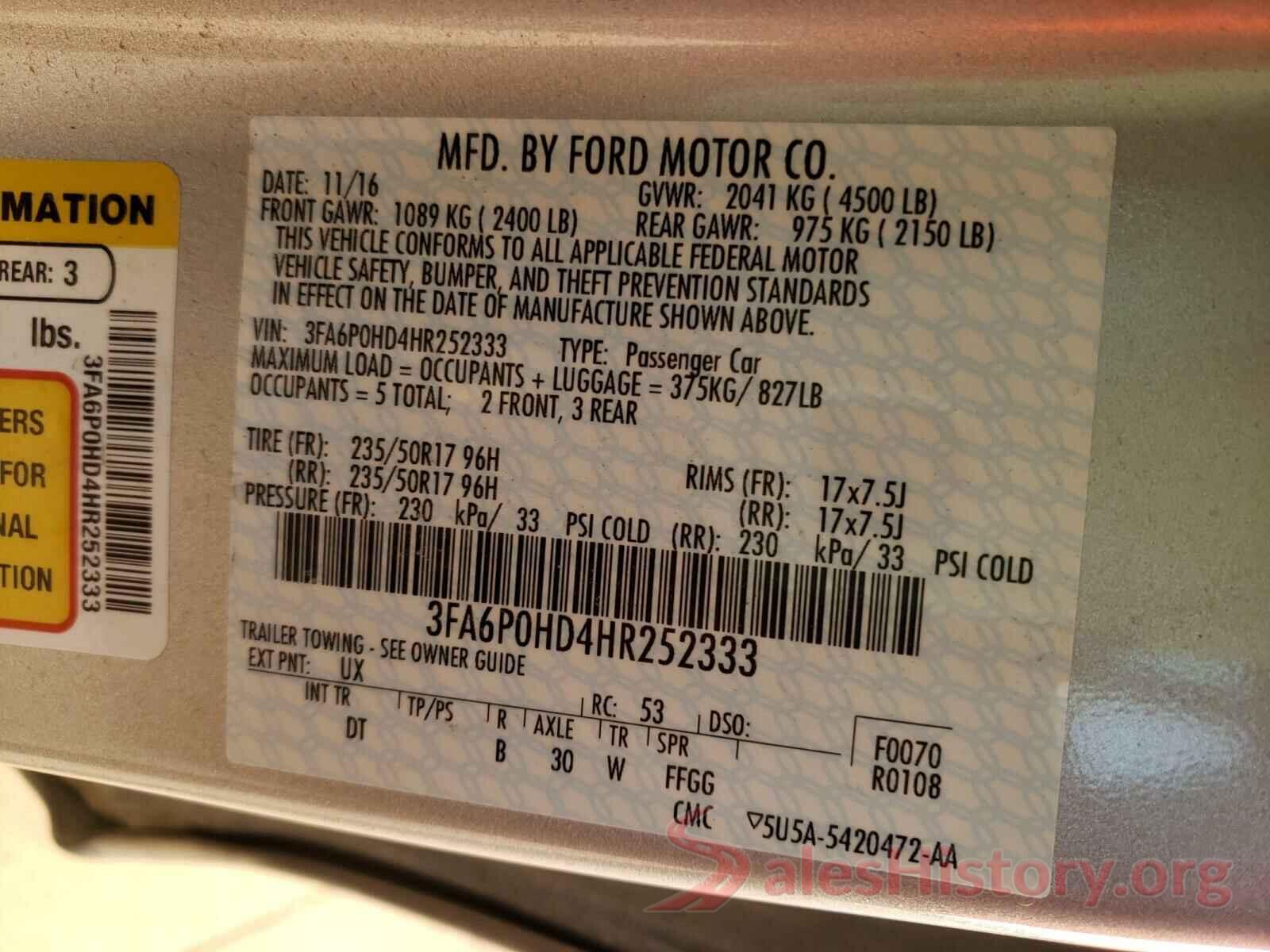 3FA6P0HD4HR252333 2017 FORD FUSION