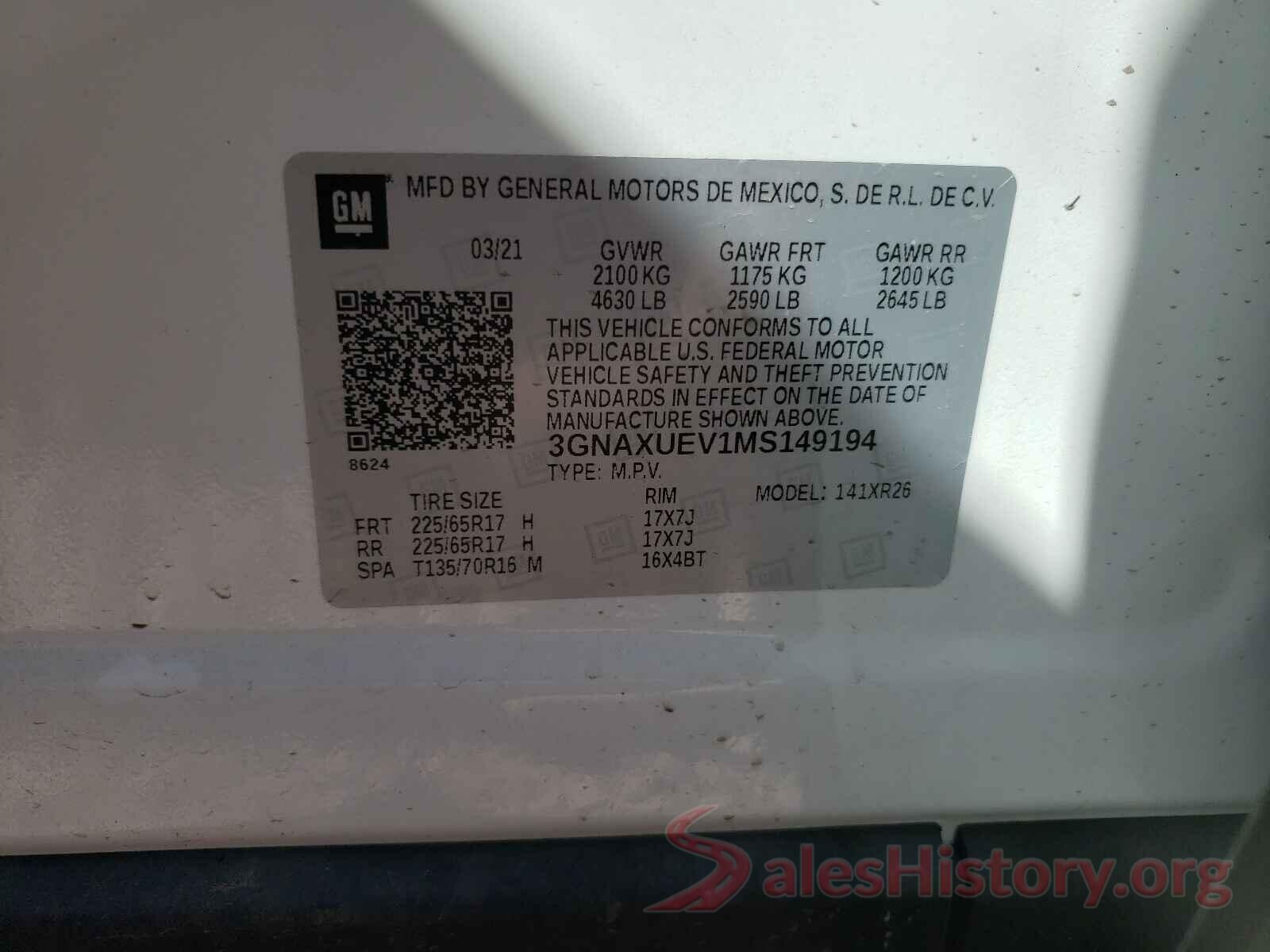 3GNAXUEV1MS149194 2021 CHEVROLET EQUINOX