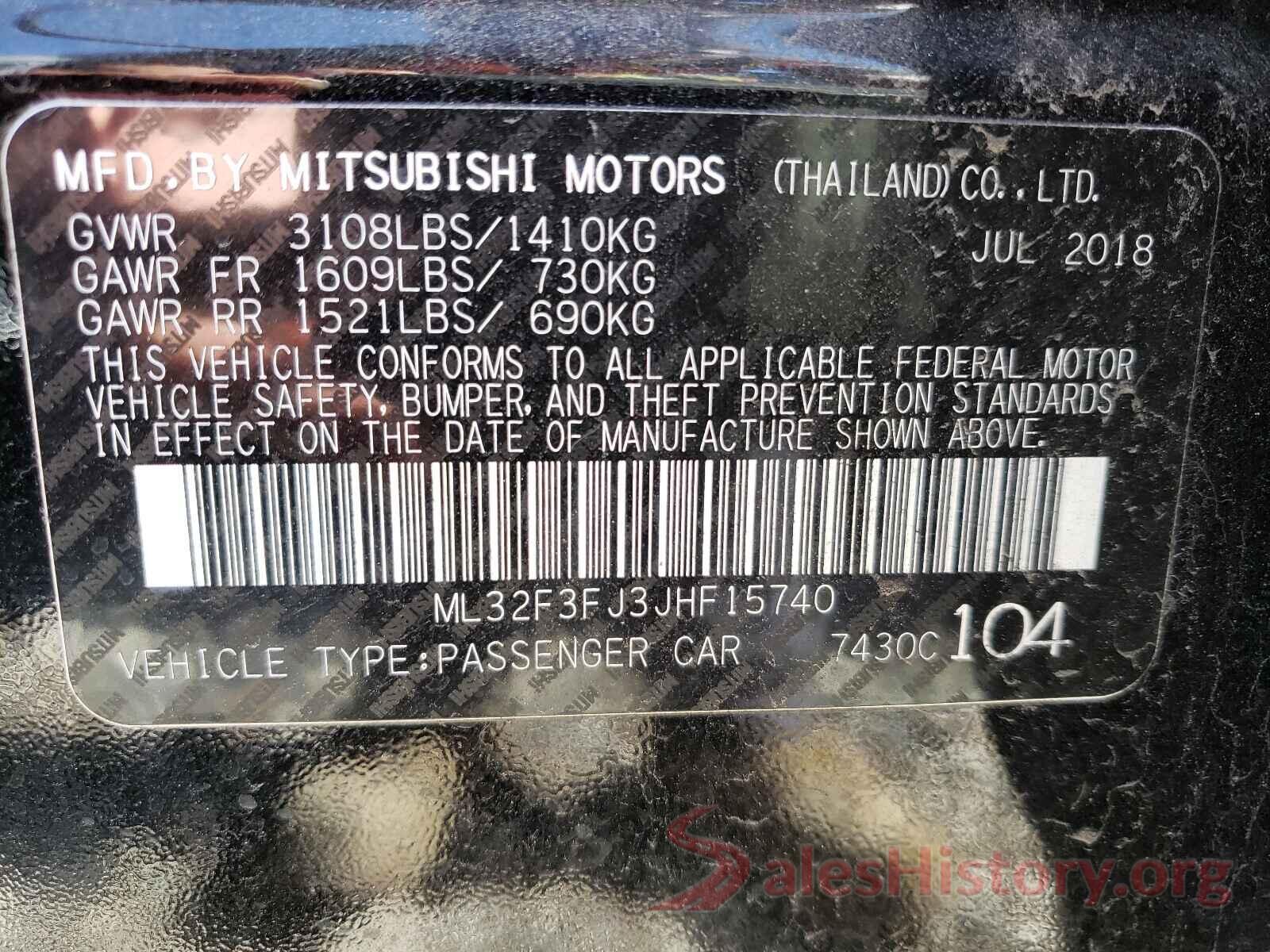 ML32F3FJ3JHF15740 2018 MITSUBISHI MIRAGE