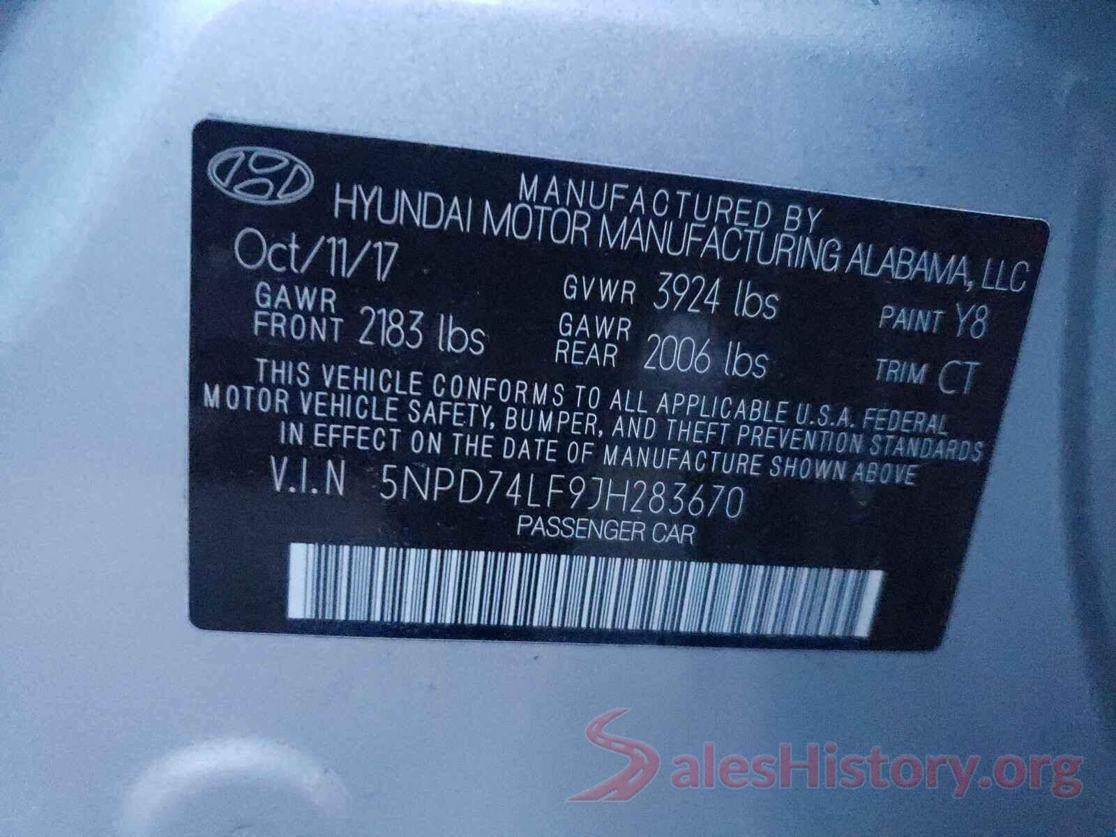 5NPD74LF9JH283670 2018 HYUNDAI ELANTRA