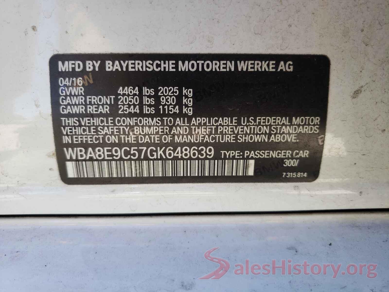 WBA8E9C57GK648639 2016 BMW 3 SERIES