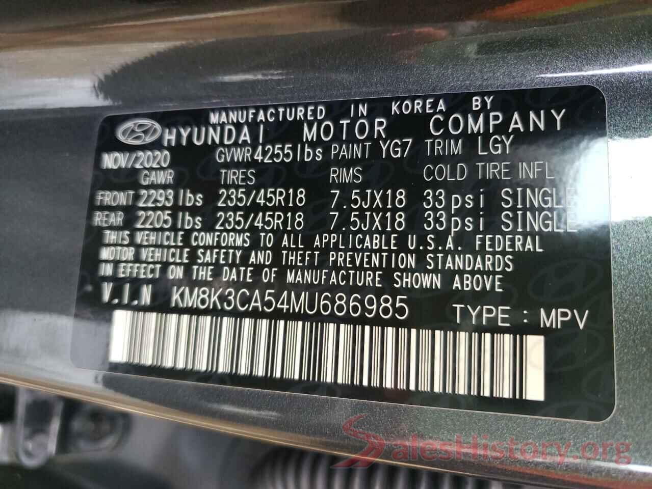 KM8K3CA54MU686985 2021 HYUNDAI KONA