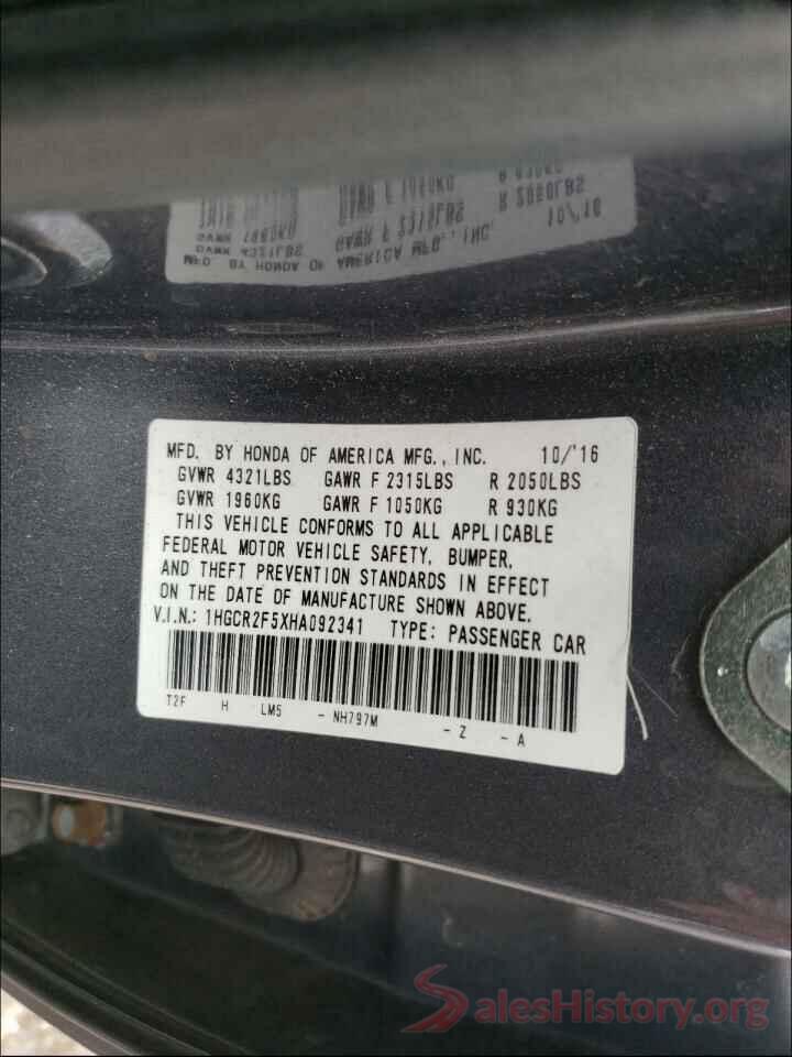 1HGCR2F5XHA092341 2017 HONDA ACCORD