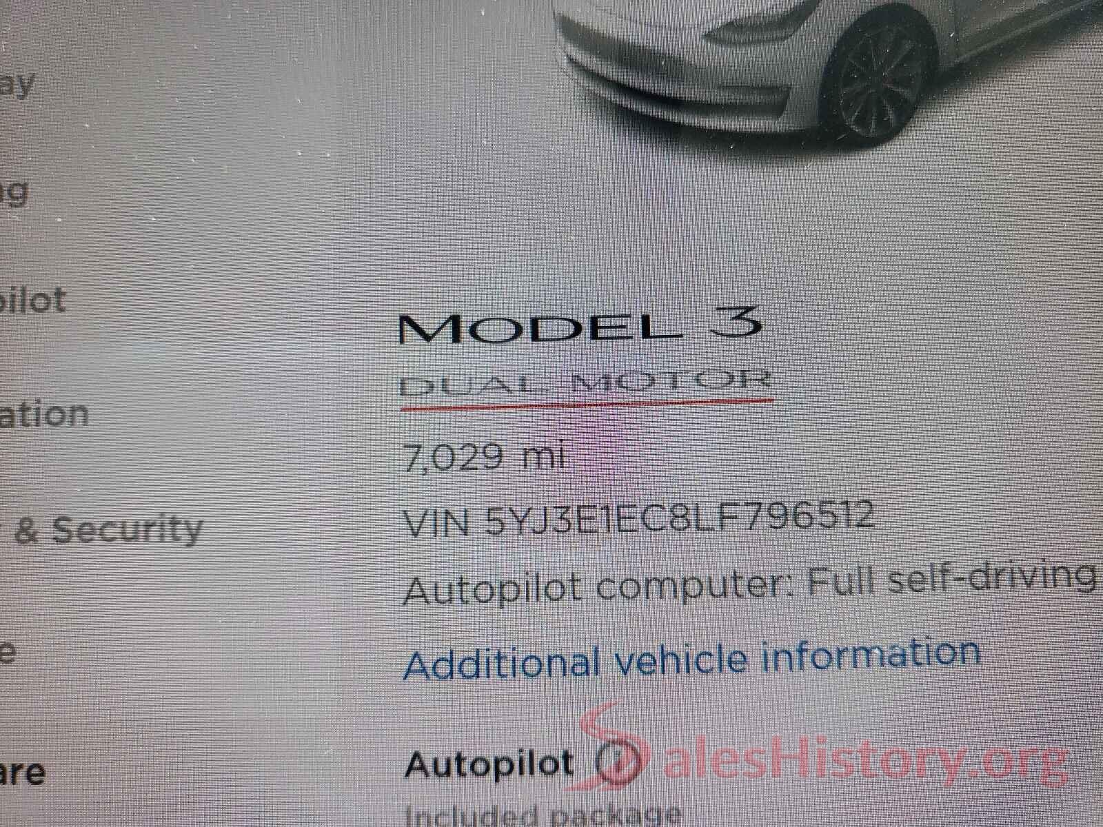 5YJ3E1EC8LF796512 2020 TESLA MODEL 3