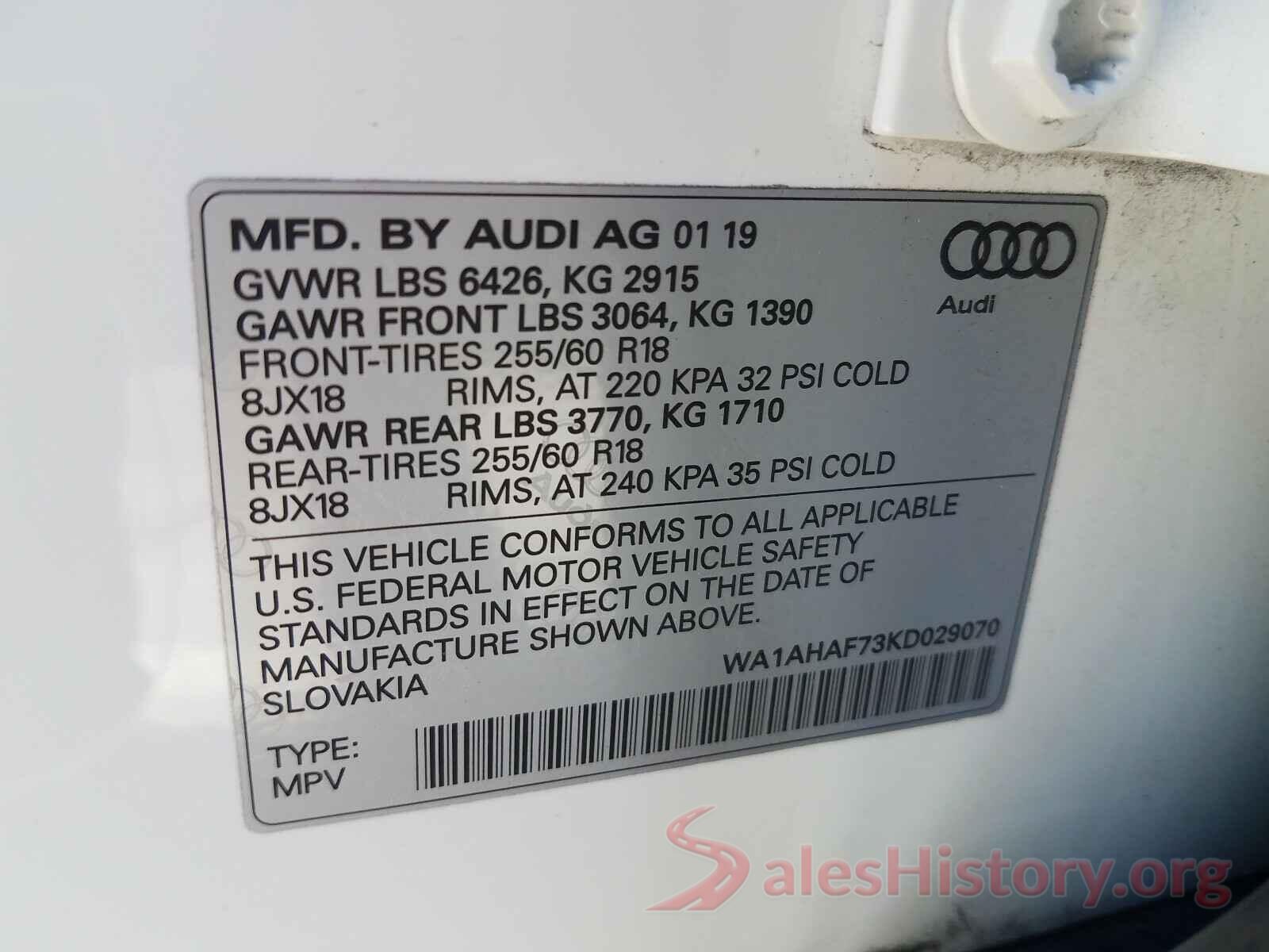 WA1AHAF73KD029070 2019 AUDI Q7