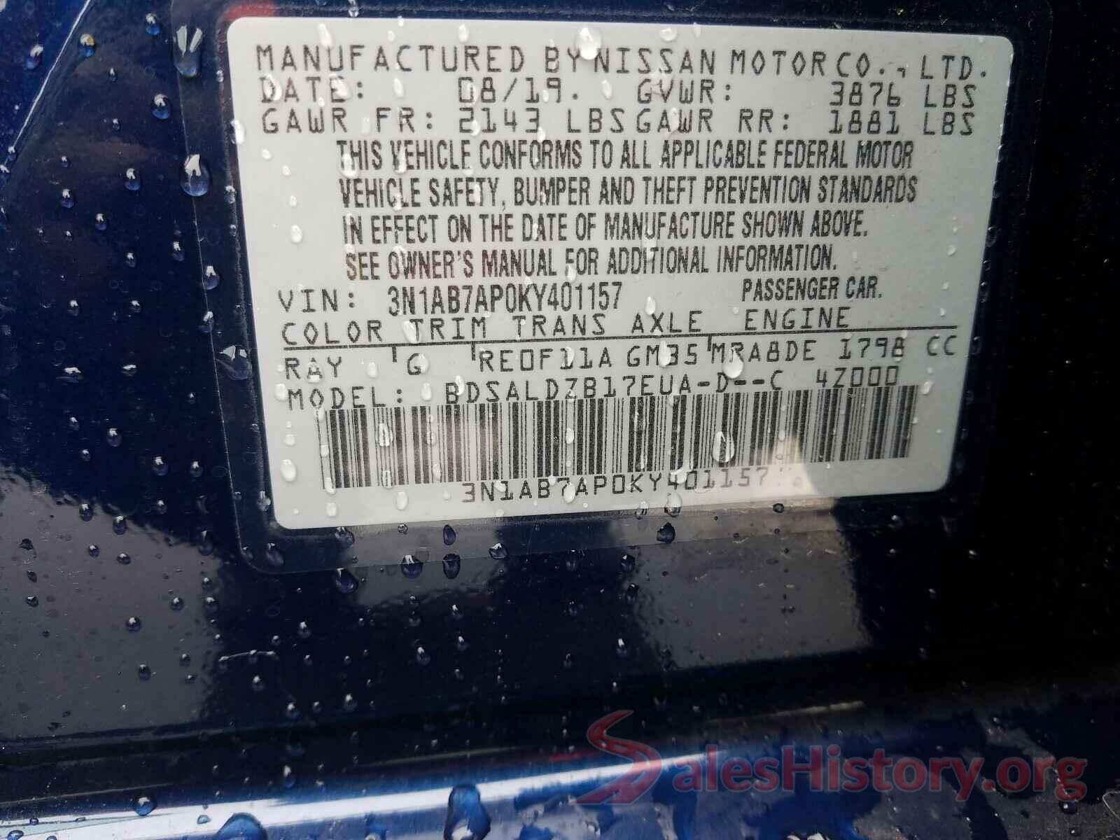 3N1AB7AP0KY401157 2019 NISSAN SENTRA