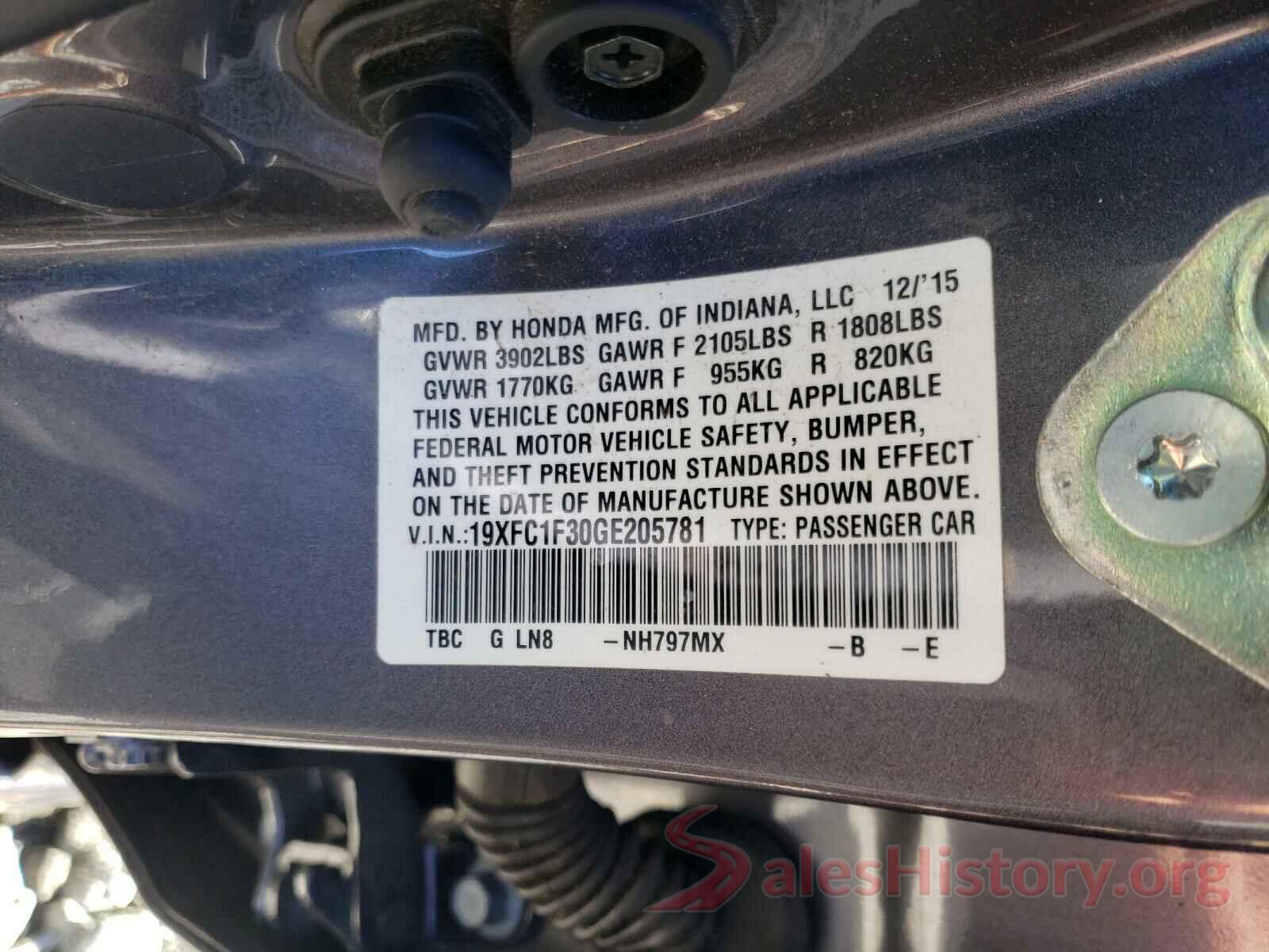 19XFC1F30GE205781 2016 HONDA CIVIC