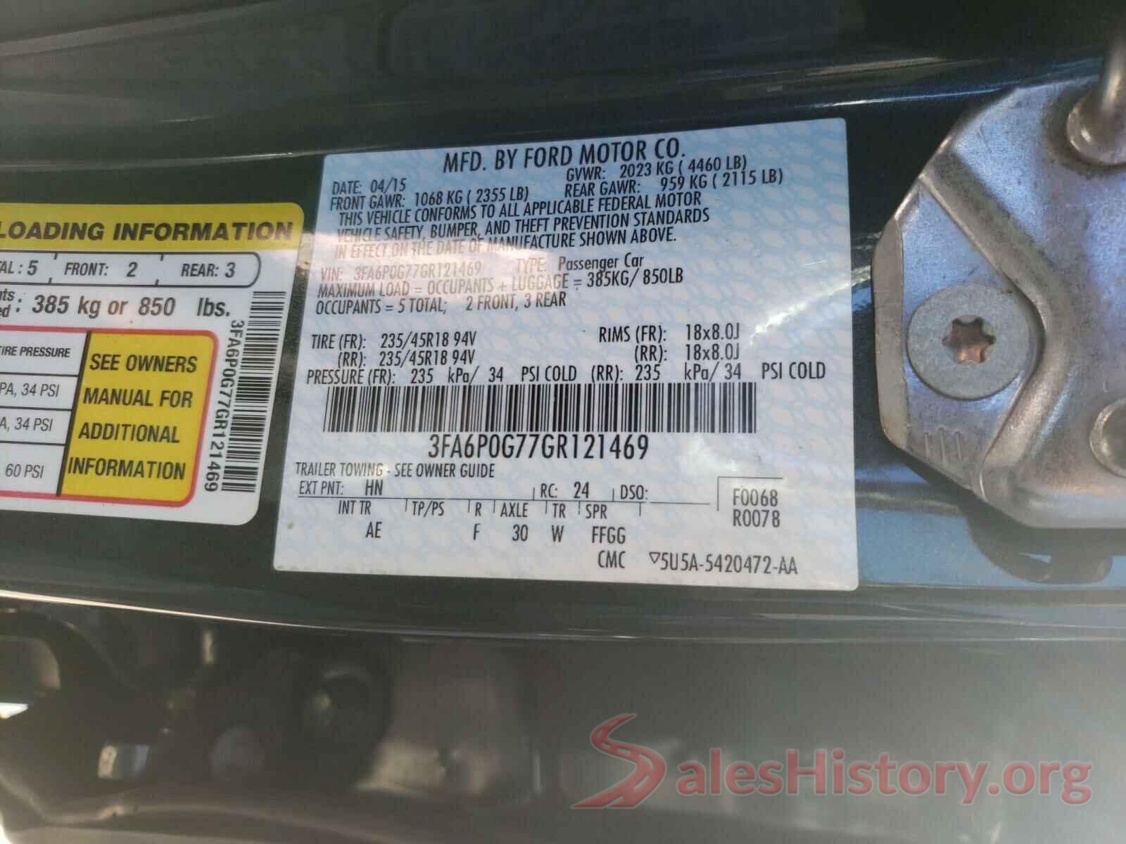 3FA6P0G77GR121469 2016 FORD FUSION