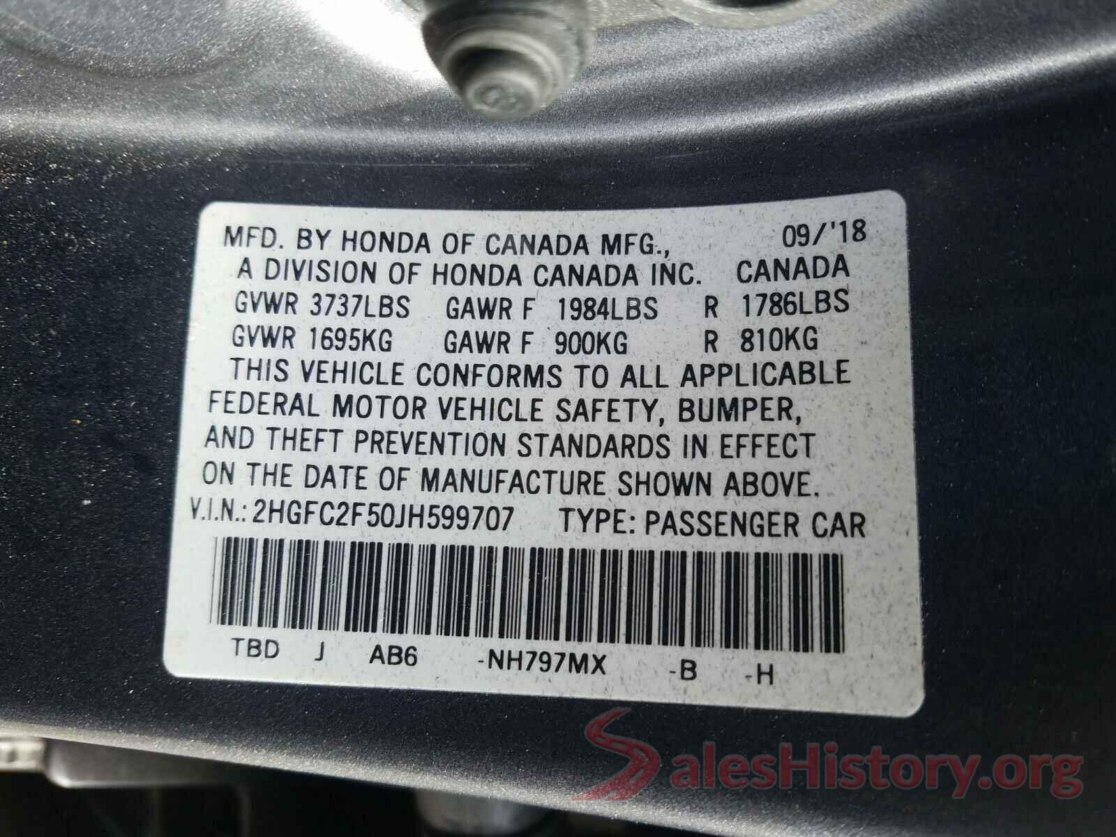 2HGFC2F50JH599707 2018 HONDA CIVIC