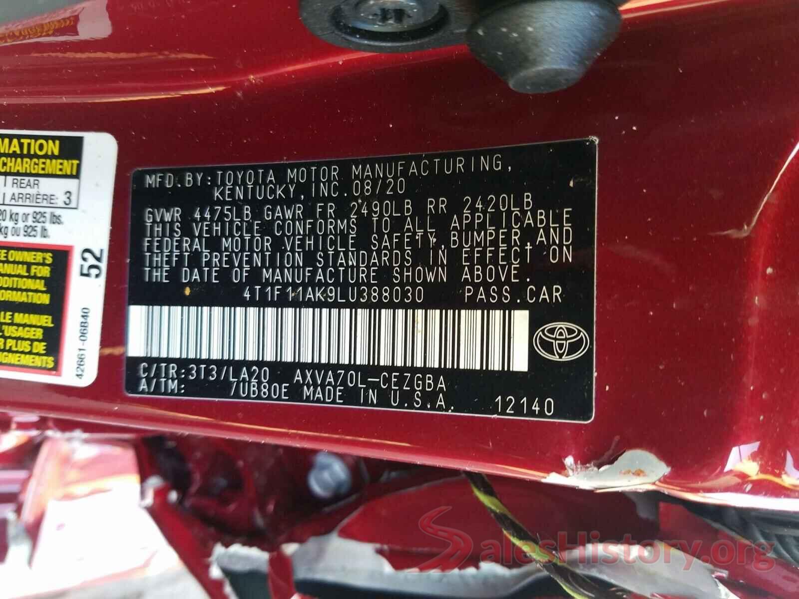 4T1F11AK9LU388030 2020 TOYOTA CAMRY