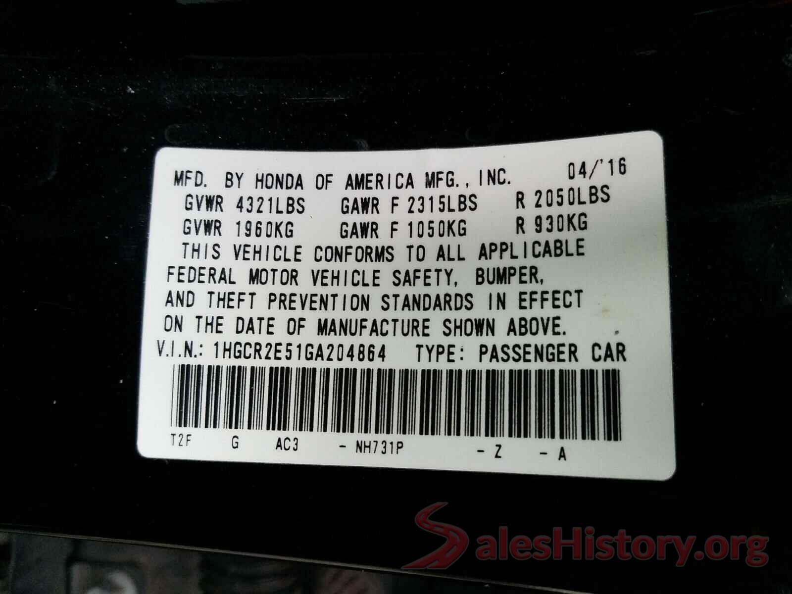 1HGCR2E51GA204864 2016 HONDA ACCORD