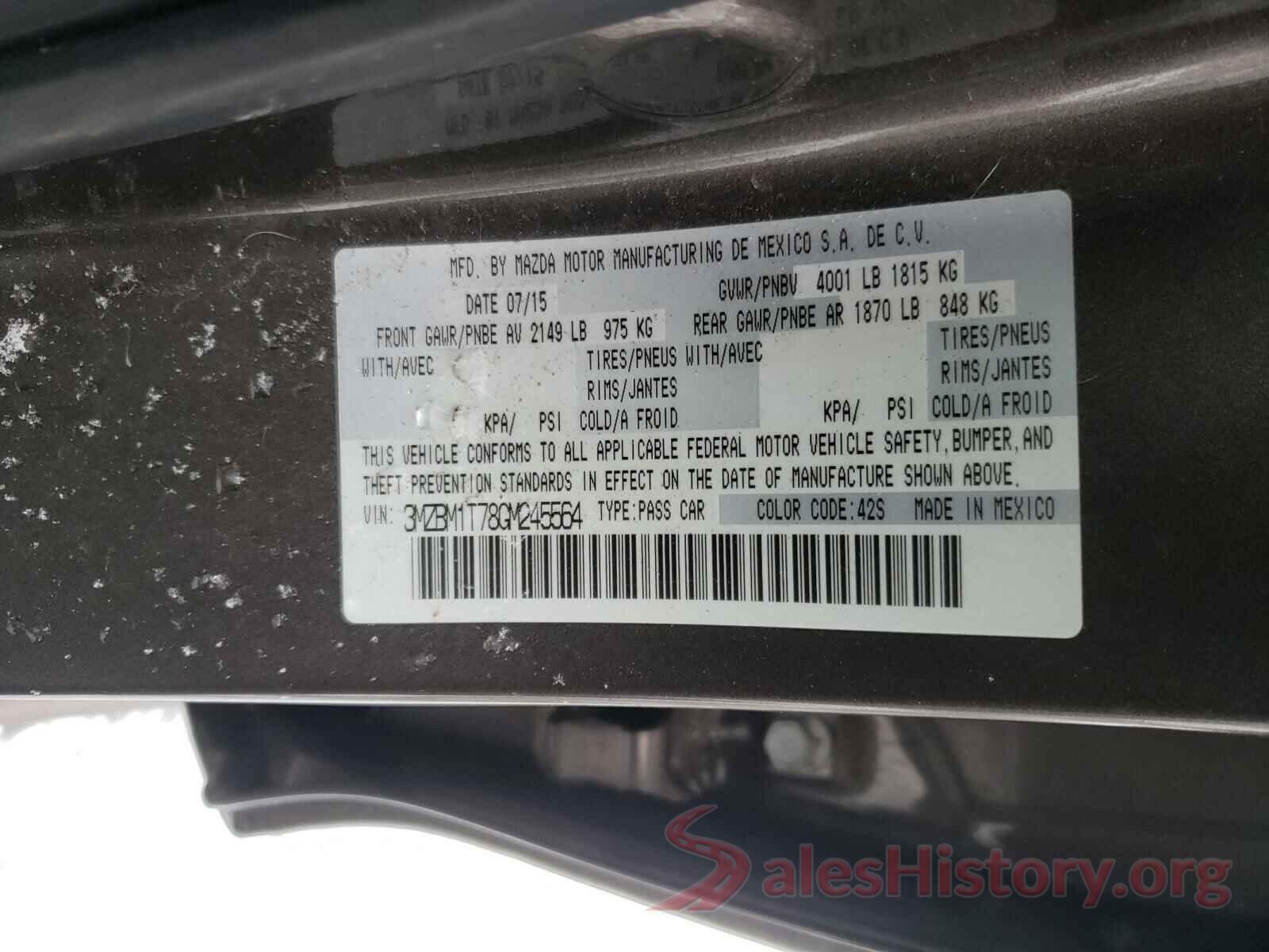 3MZBM1T78GM245564 2016 MAZDA 3