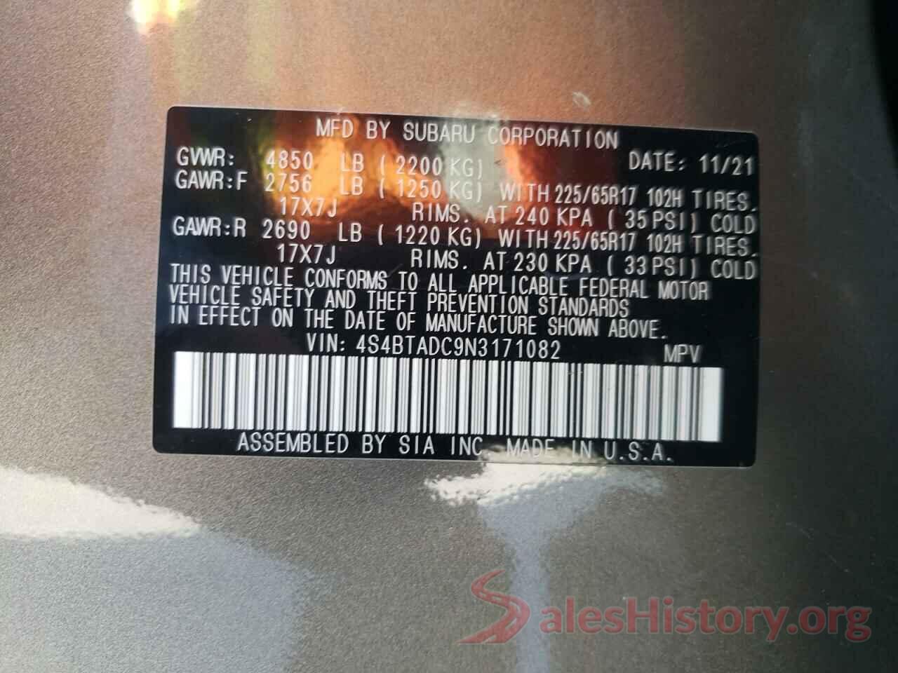 4S4BTADC9N3171082 2022 SUBARU OUTBACK