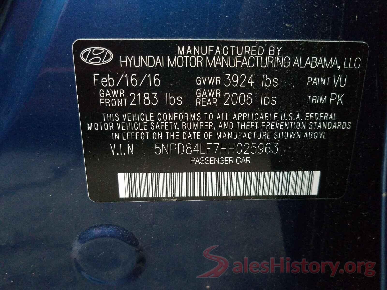 5NPD84LF7HH025963 2017 HYUNDAI ELANTRA