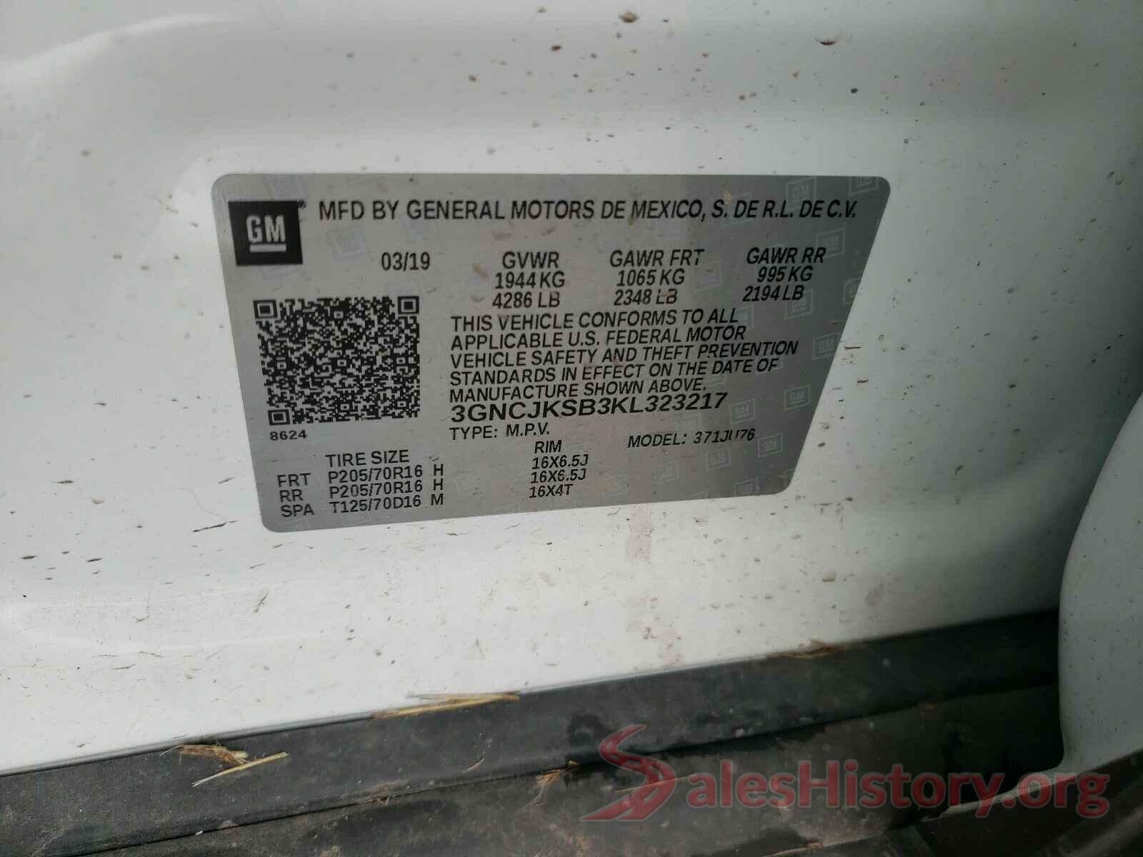 3GNCJKSB3KL323217 2019 CHEVROLET TRAX