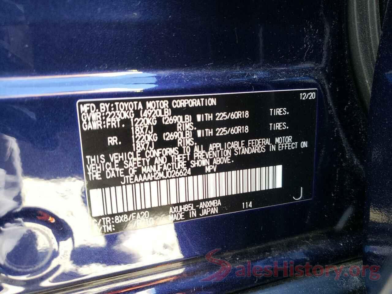 JTEAAAAH2MJ026624 2021 TOYOTA VENZA