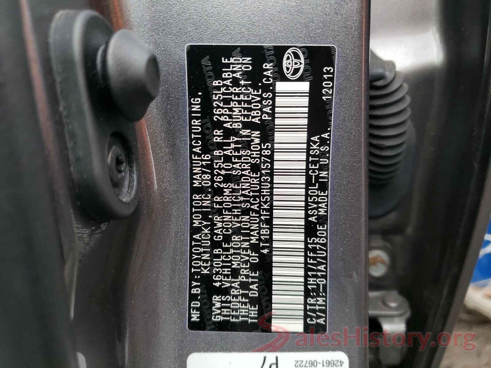 4T1BF1FK5HU315785 2017 TOYOTA CAMRY