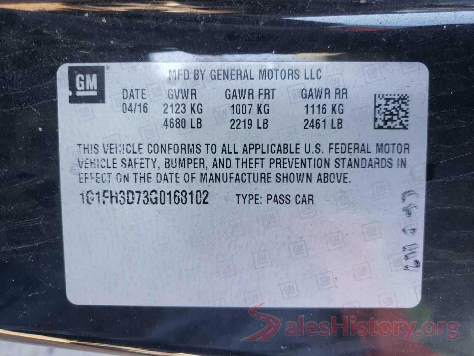 1G1FH3D73G0168102 2016 CHEVROLET CAMARO