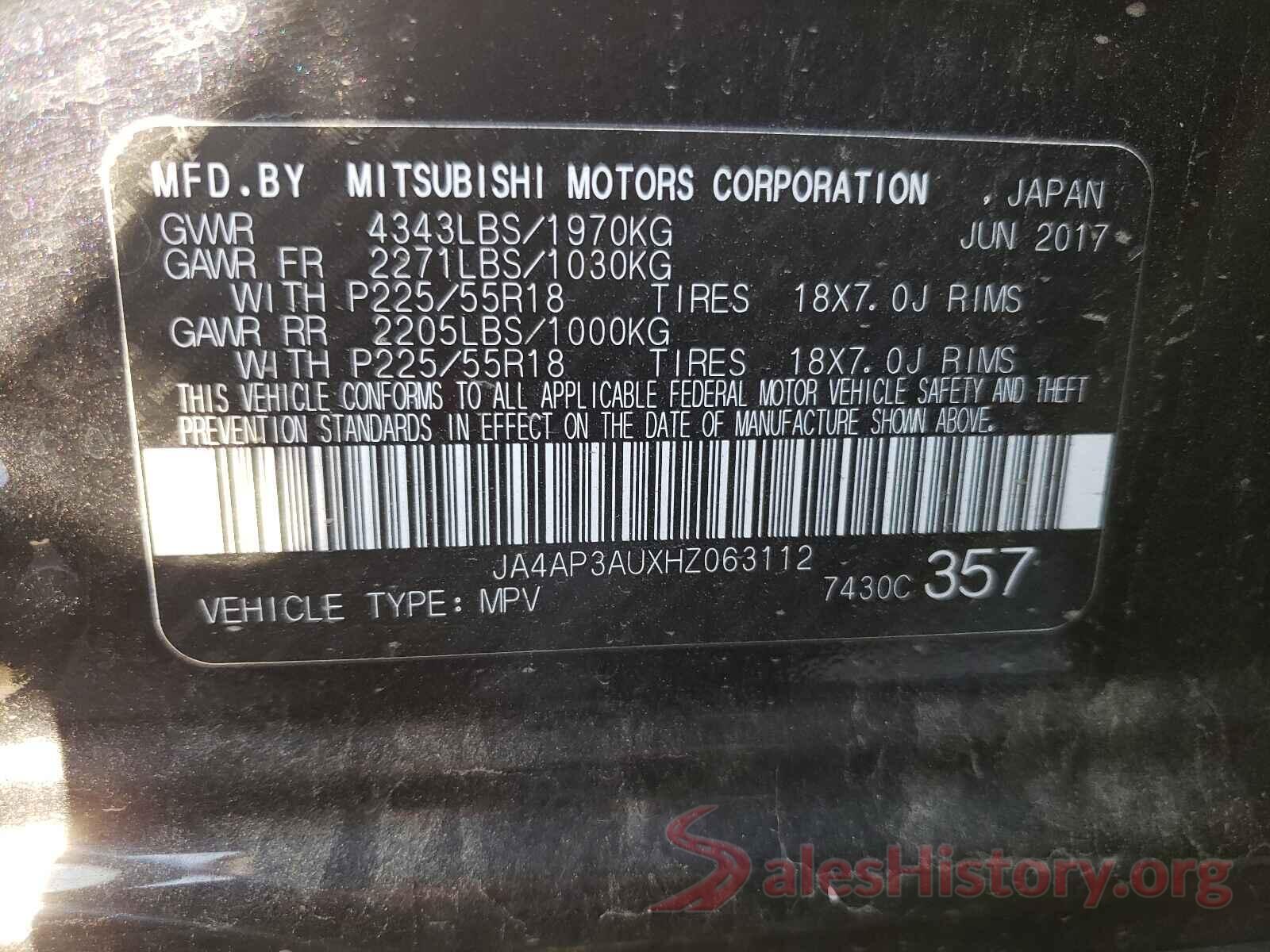 JA4AP3AUXHZ063112 2017 MITSUBISHI OUTLANDER