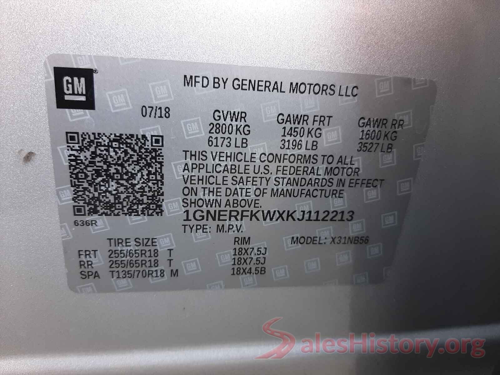 1GNERFKWXKJ112213 2019 CHEVROLET TRAVERSE