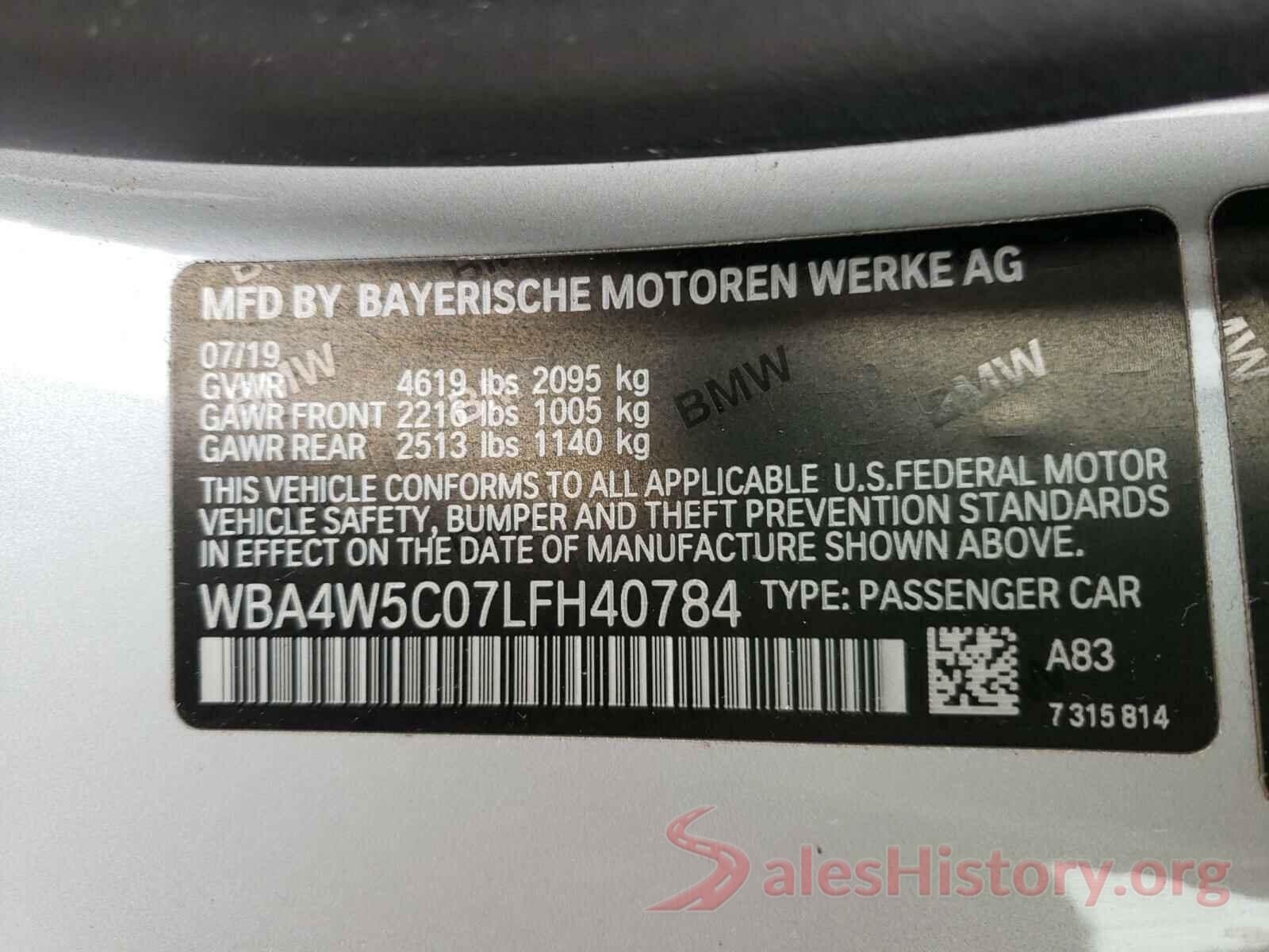 WBA4W5C07LFH40784 2020 BMW 4 SERIES