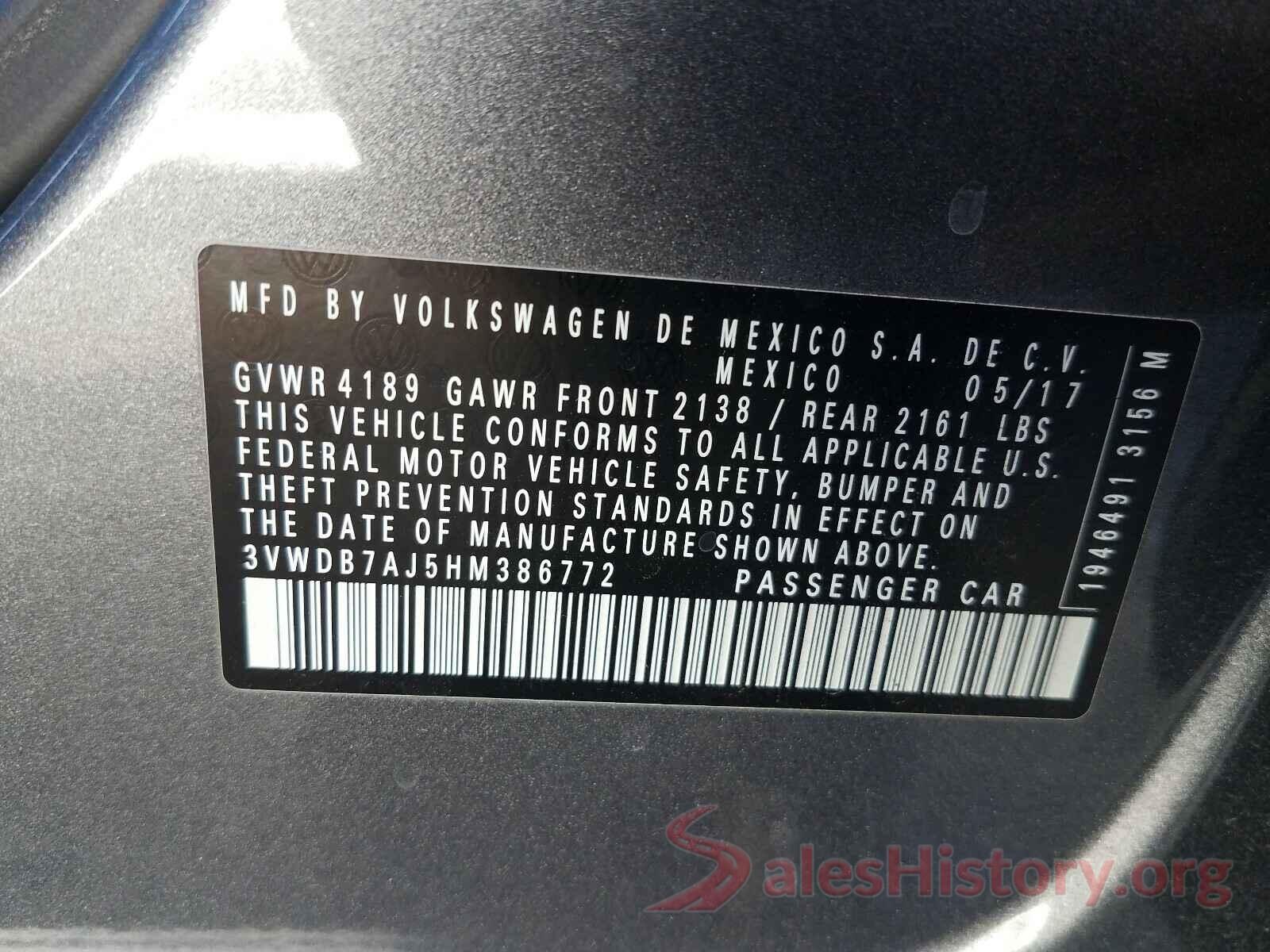 3VWDB7AJ5HM386772 2017 VOLKSWAGEN JETTA