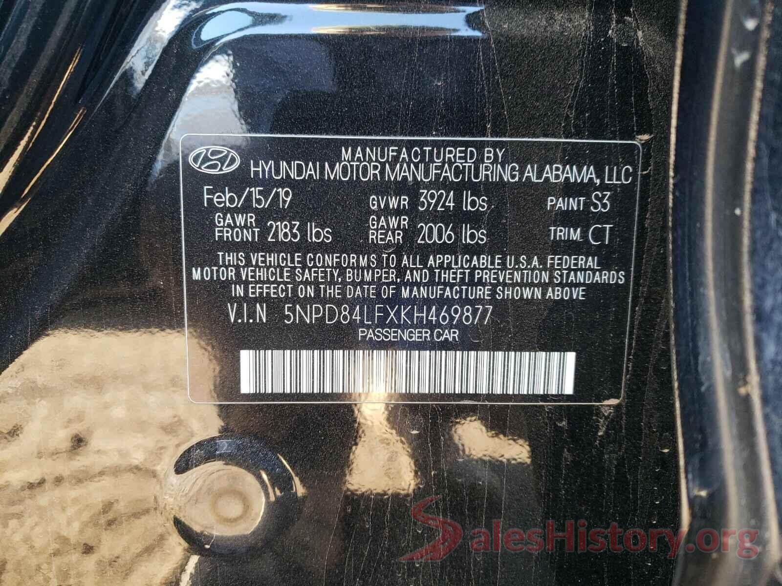 5NPD84LFXKH469877 2019 HYUNDAI ELANTRA