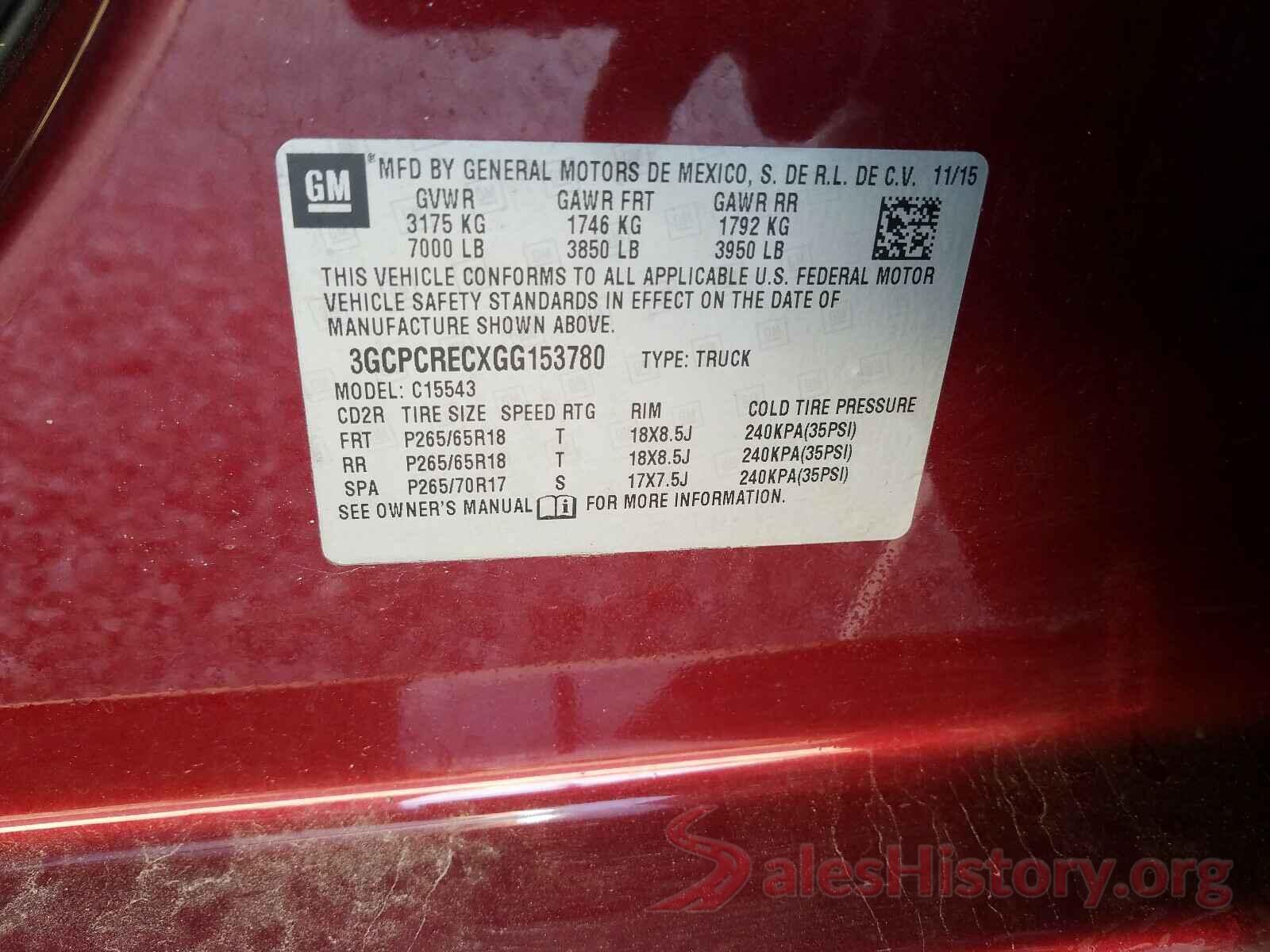 3GCPCRECXGG153780 2016 CHEVROLET SILVERADO