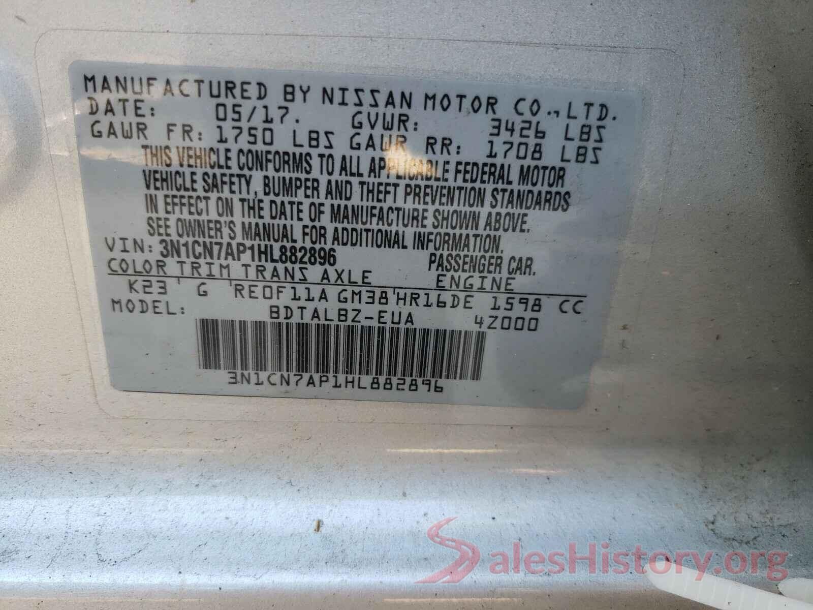 3N1CN7AP1HL882896 2017 NISSAN VERSA