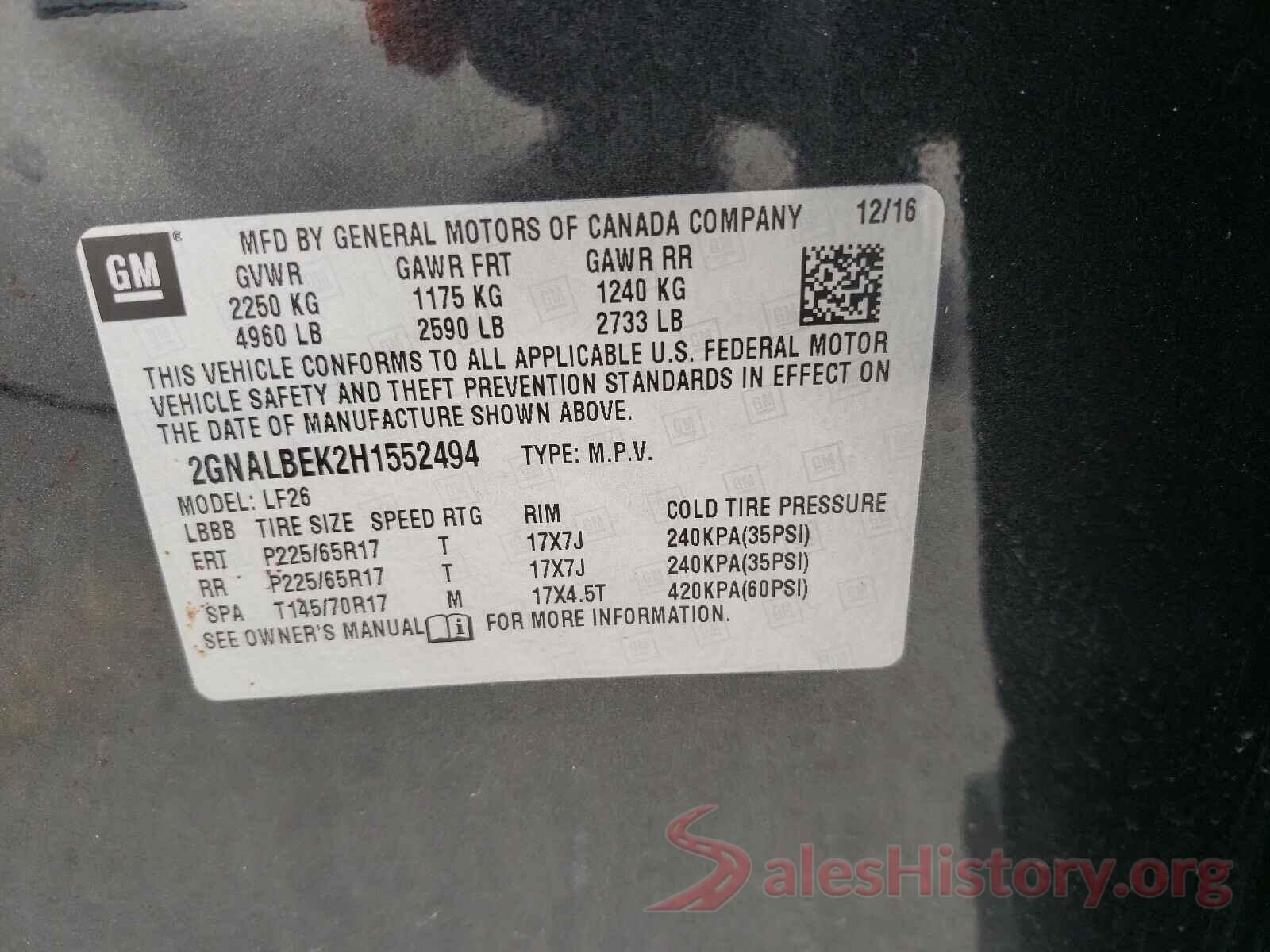 2GNALBEK2H1552494 2017 CHEVROLET EQUINOX