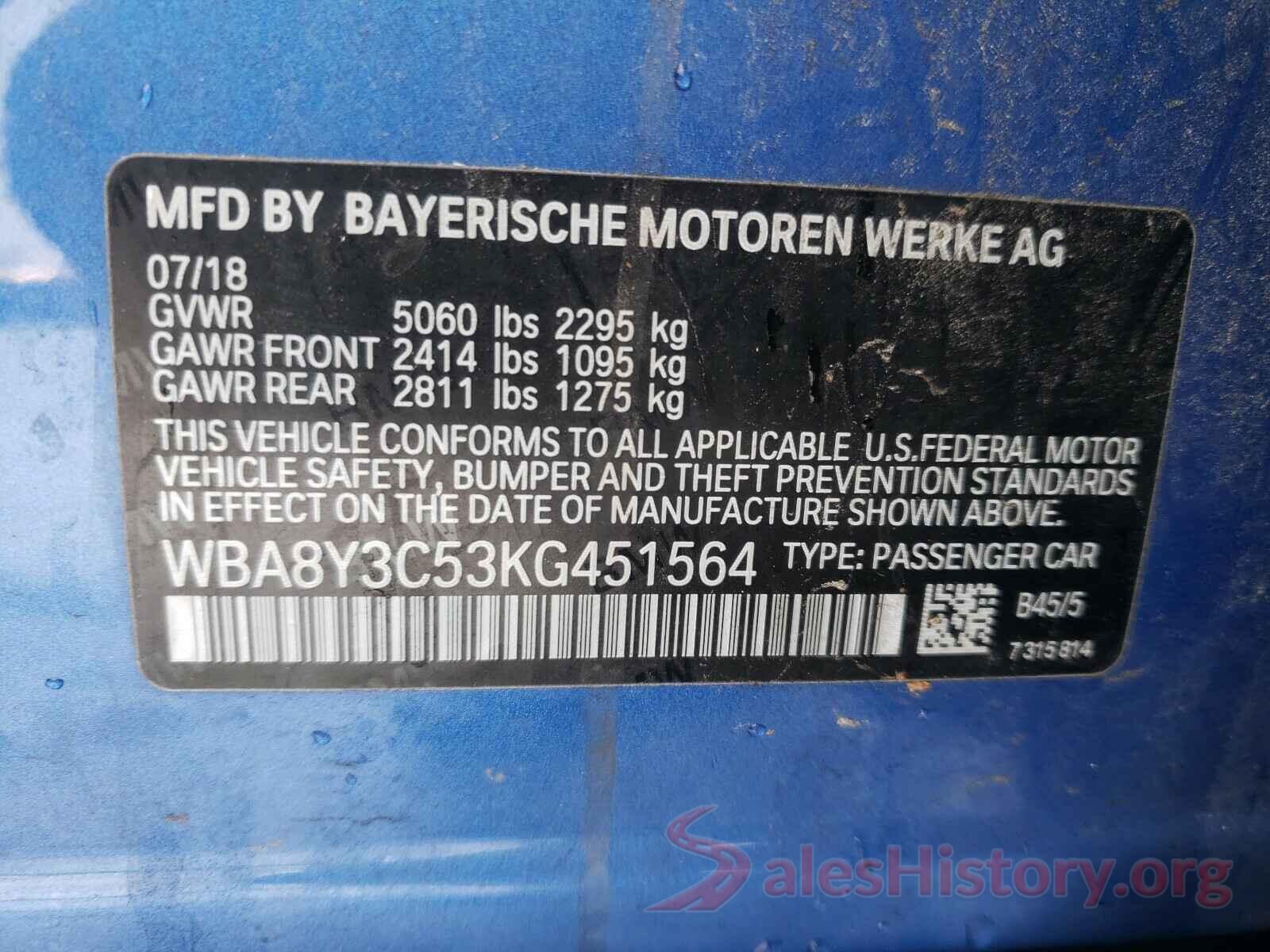 WBA8Y3C53KG451564 2019 BMW 3 SERIES