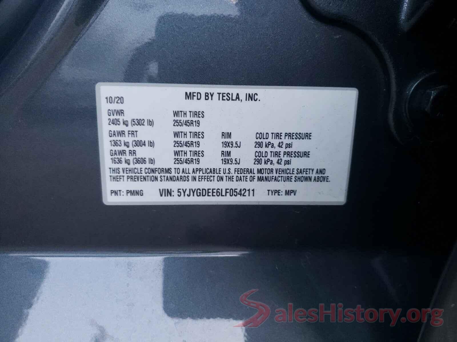 5YJYGDEE6LF054211 2020 TESLA MODEL Y