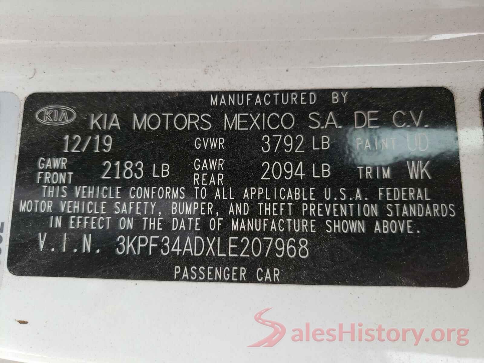 3KPF34ADXLE207968 2020 KIA FORTE