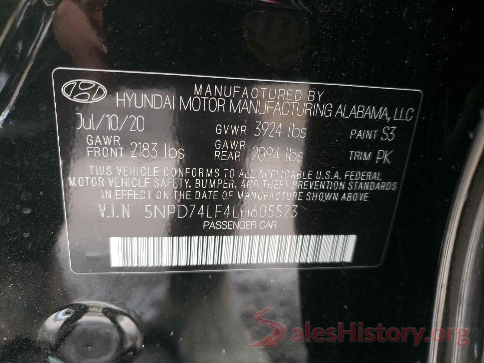 5NPD74LF4LH605523 2020 HYUNDAI ELANTRA