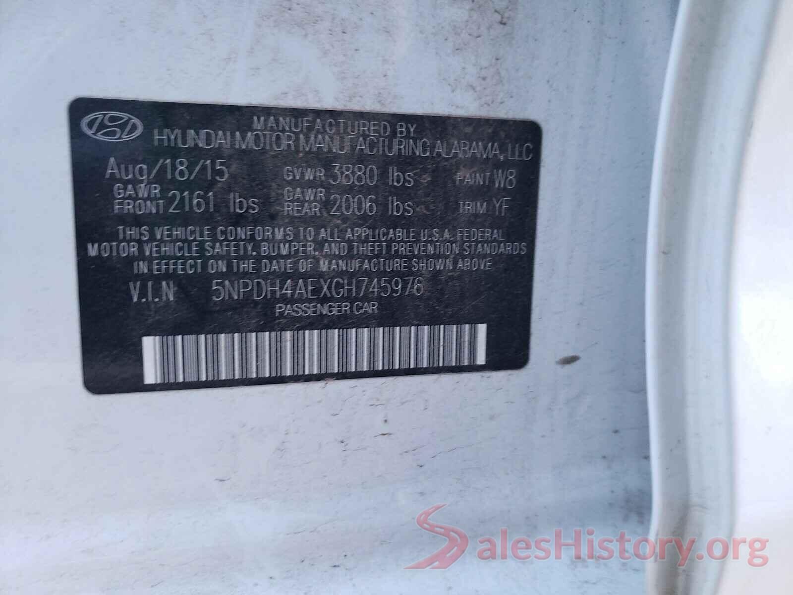 5NPDH4AEXGH745976 2016 HYUNDAI ELANTRA