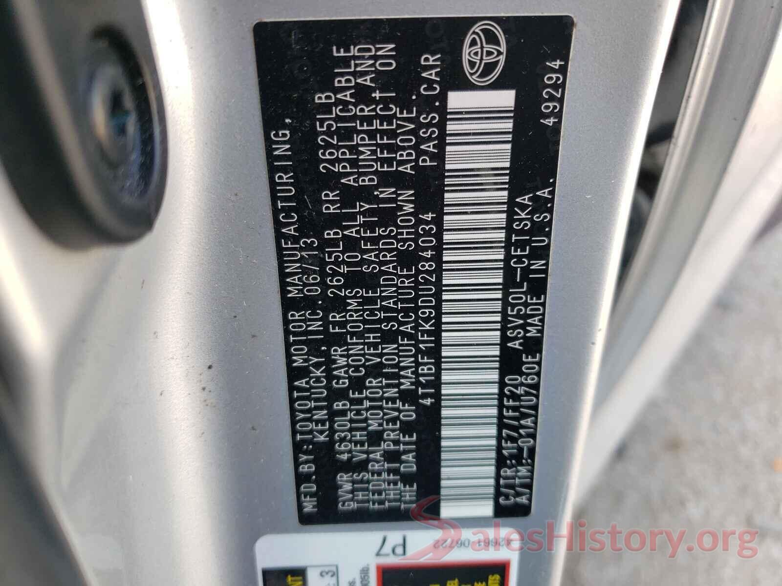 4T1BF1FK9DU284034 2013 TOYOTA CAMRY