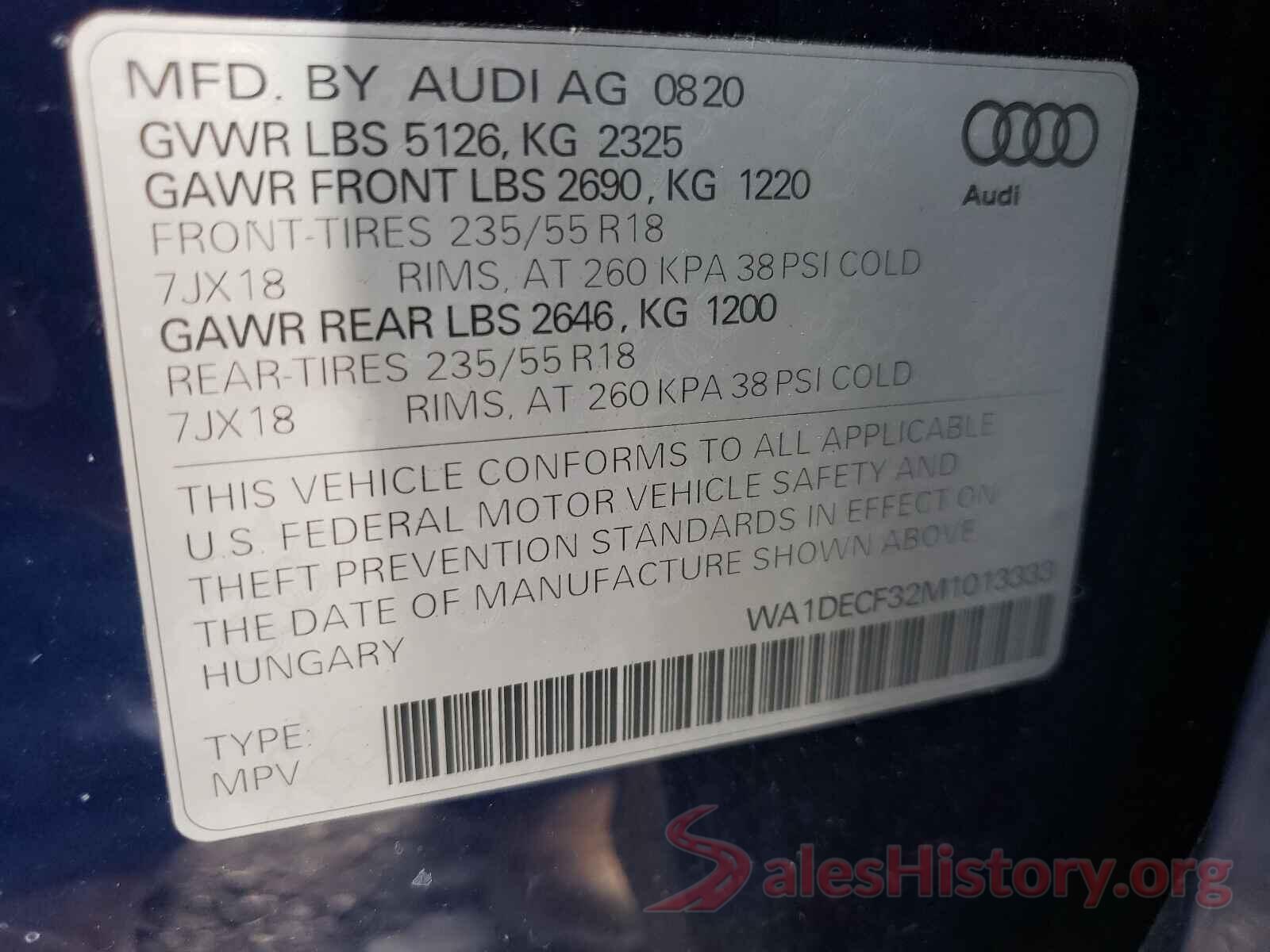 WA1DECF32M1013333 2021 AUDI Q3