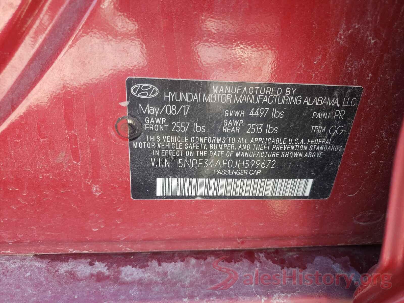 5NPE34AF0JH599672 2018 HYUNDAI SONATA