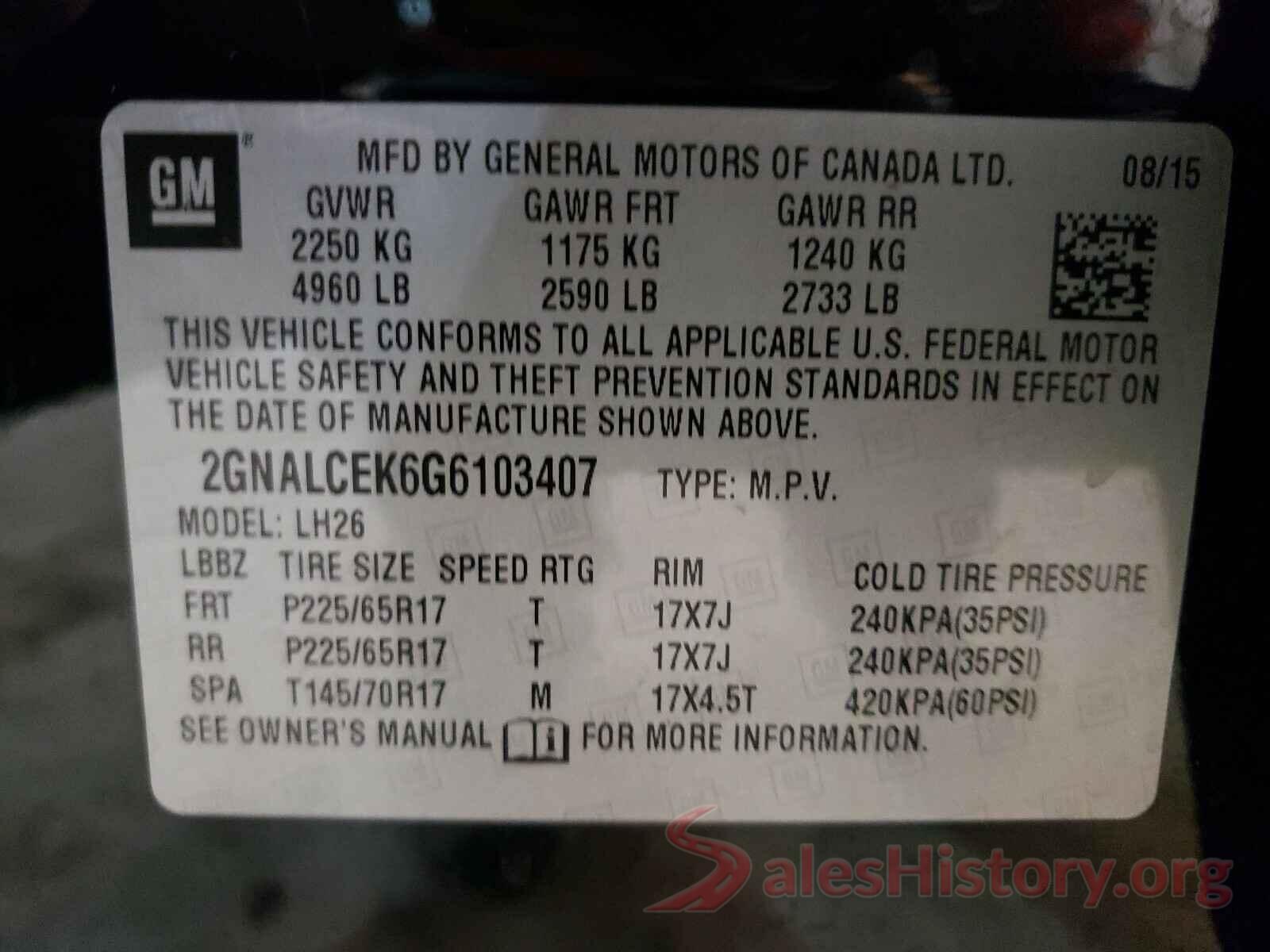 2GNALCEK6G6103407 2016 CHEVROLET EQUINOX