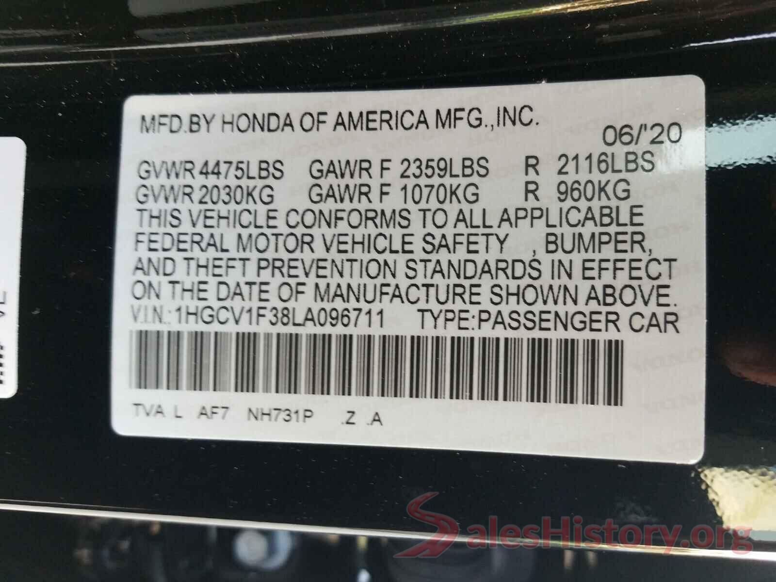 1HGCV1F38LA096711 2020 HONDA ACCORD